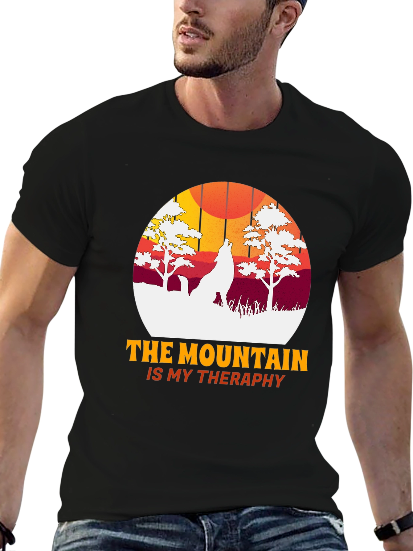 Mountain Therapy Graphic Tee - Nature Wolf T-Shirt