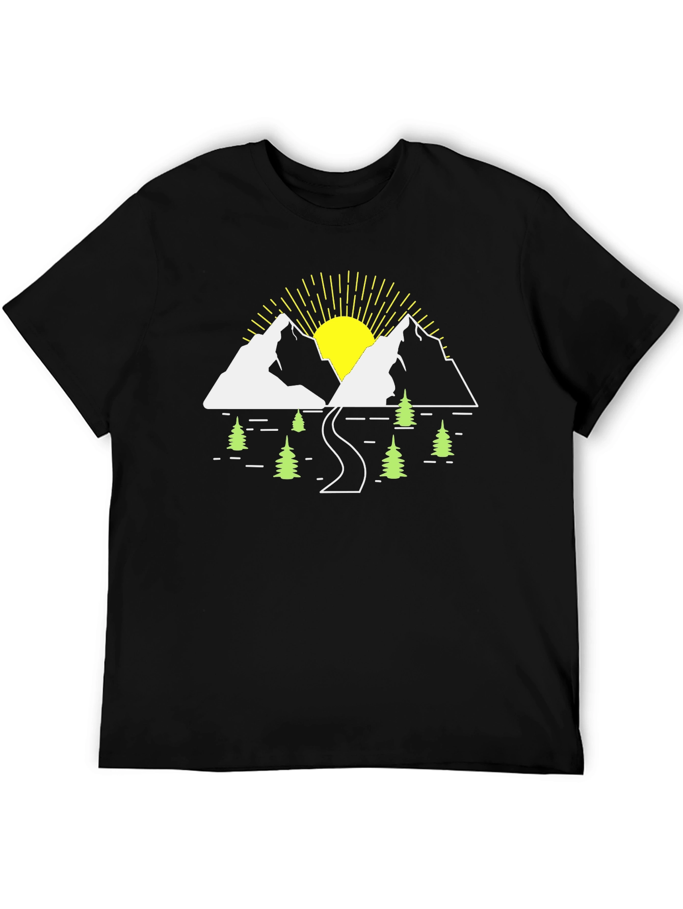 Mountain Scene Graphic Tee - Black Cotton T-Shirt
