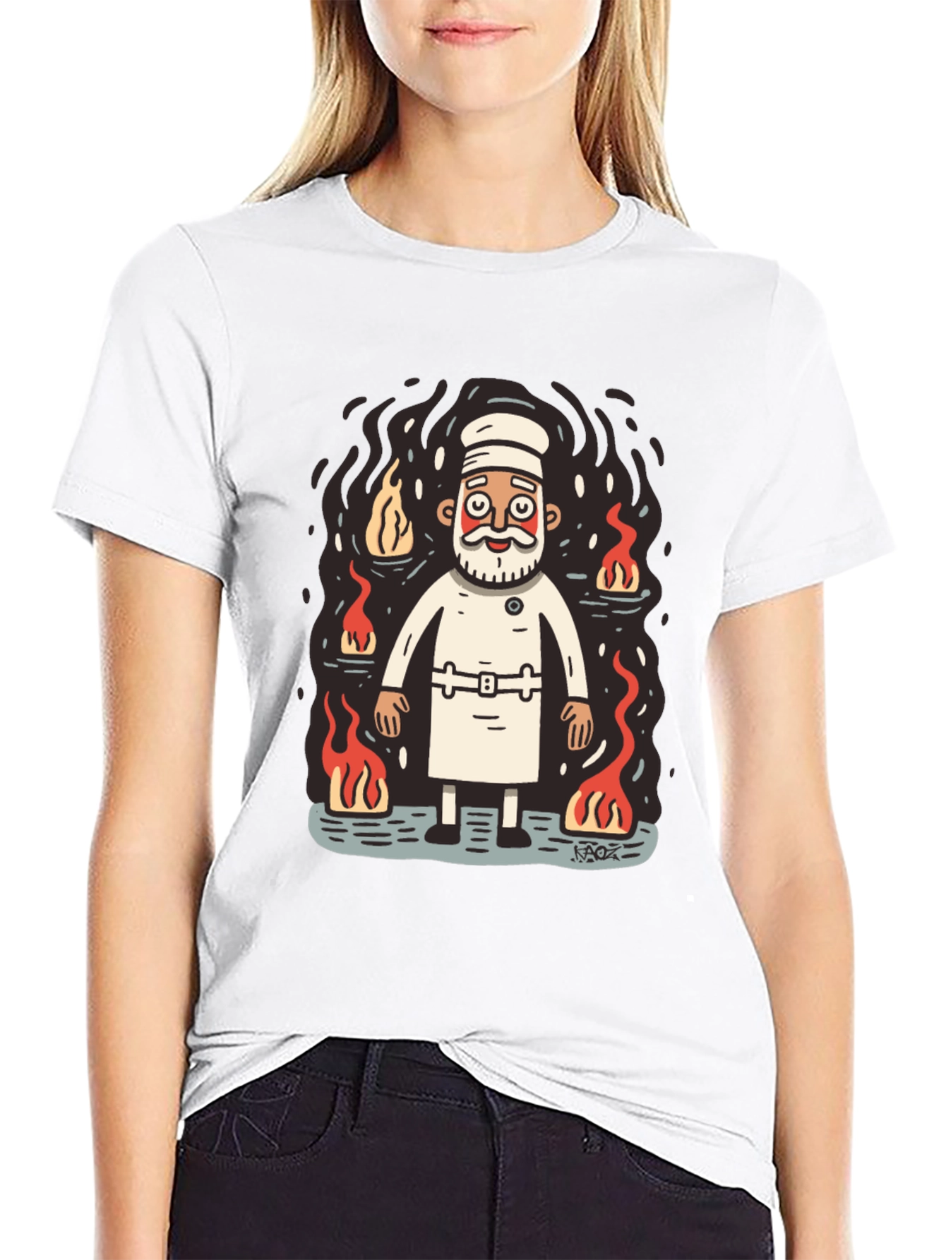 Chef surrounded by flames graphic tee
