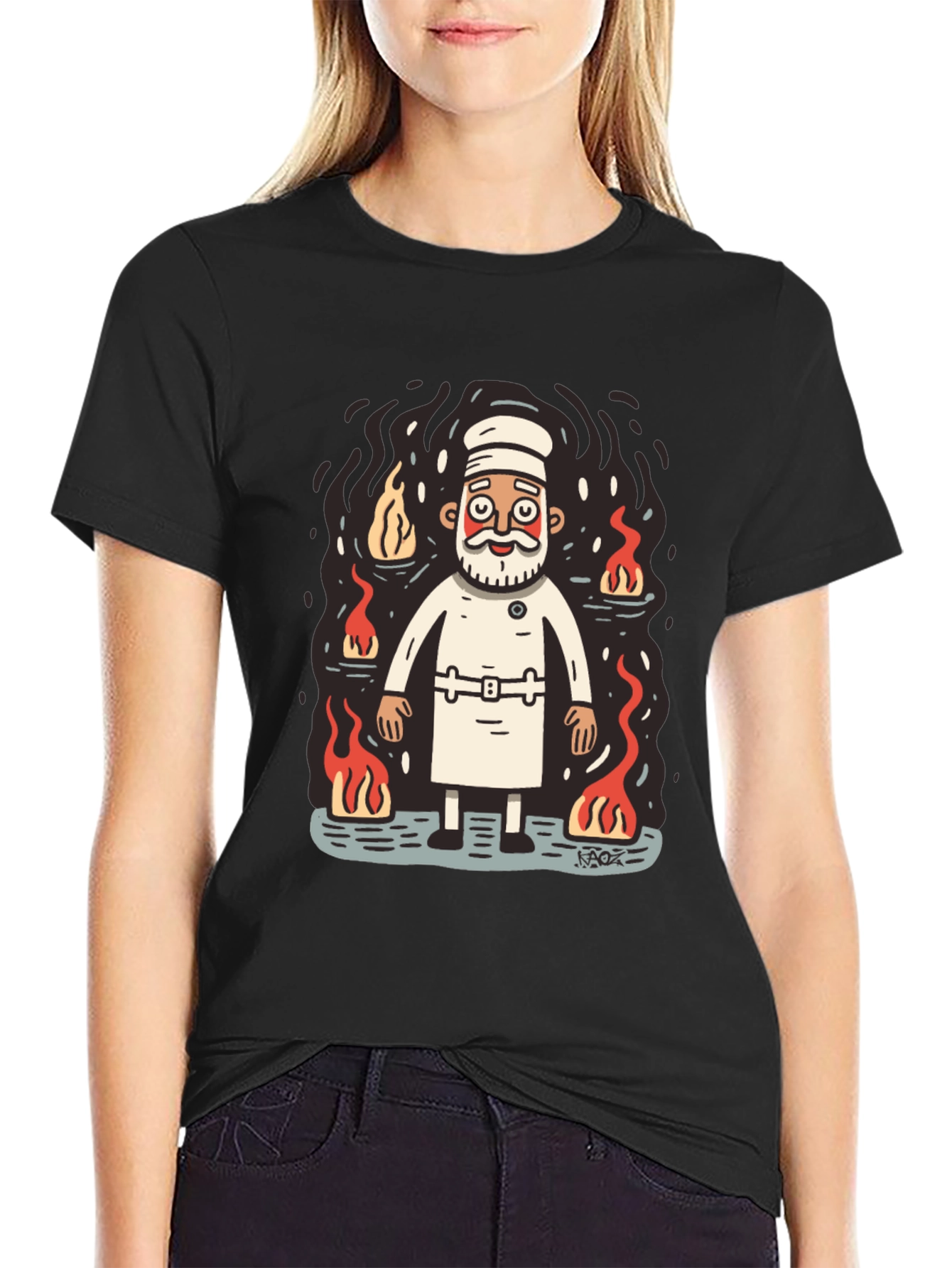 Chef surrounded by flames graphic tee