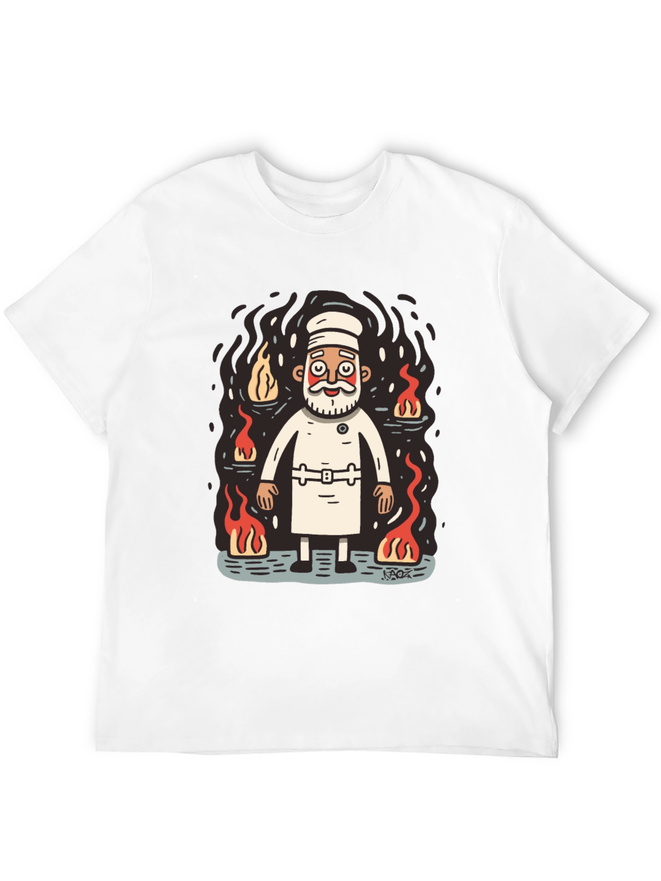 Chef surrounded by flames graphic tee
