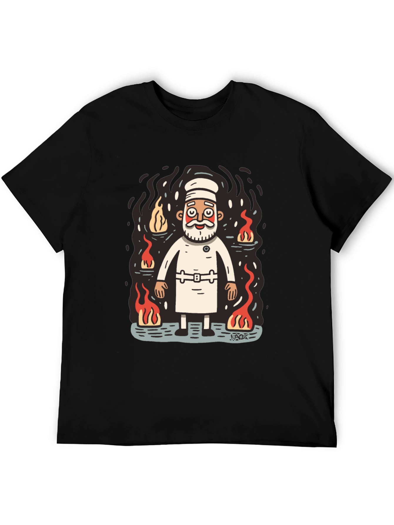 Chef surrounded by flames graphic tee