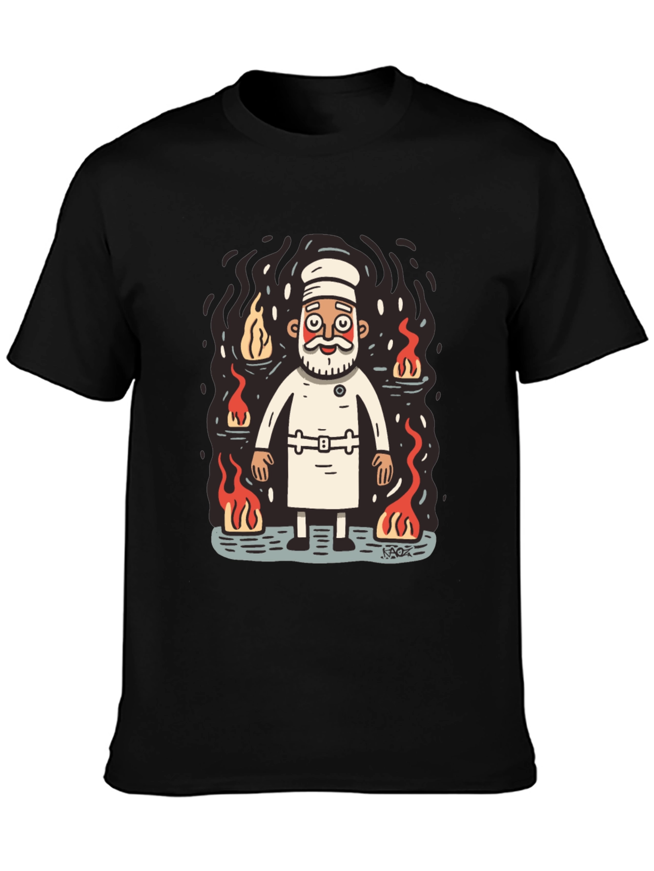 Chef surrounded by flames graphic tee