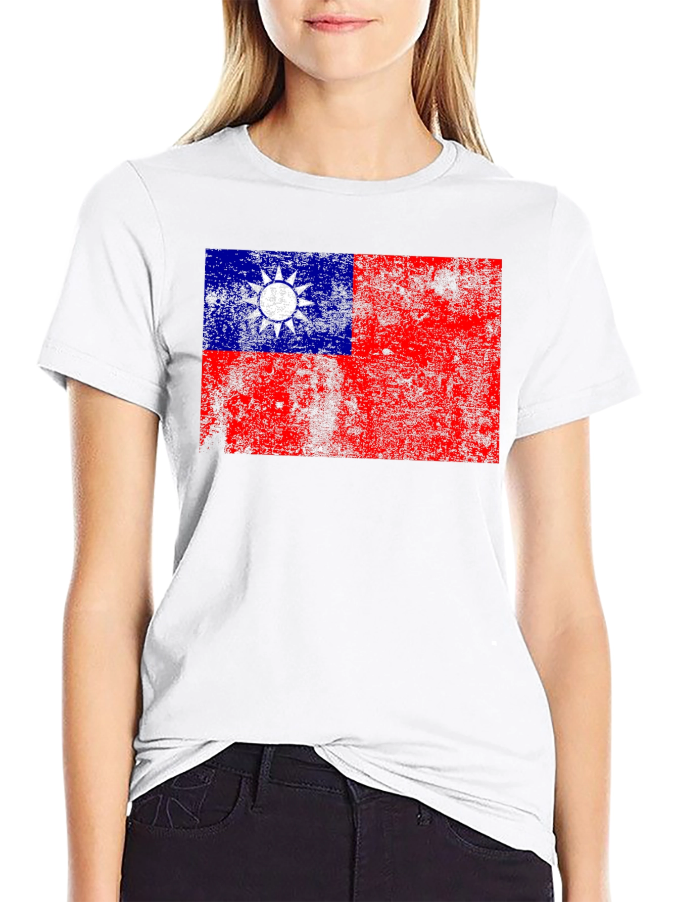 Distressed Taiwan Flag Graphic Tee - Black