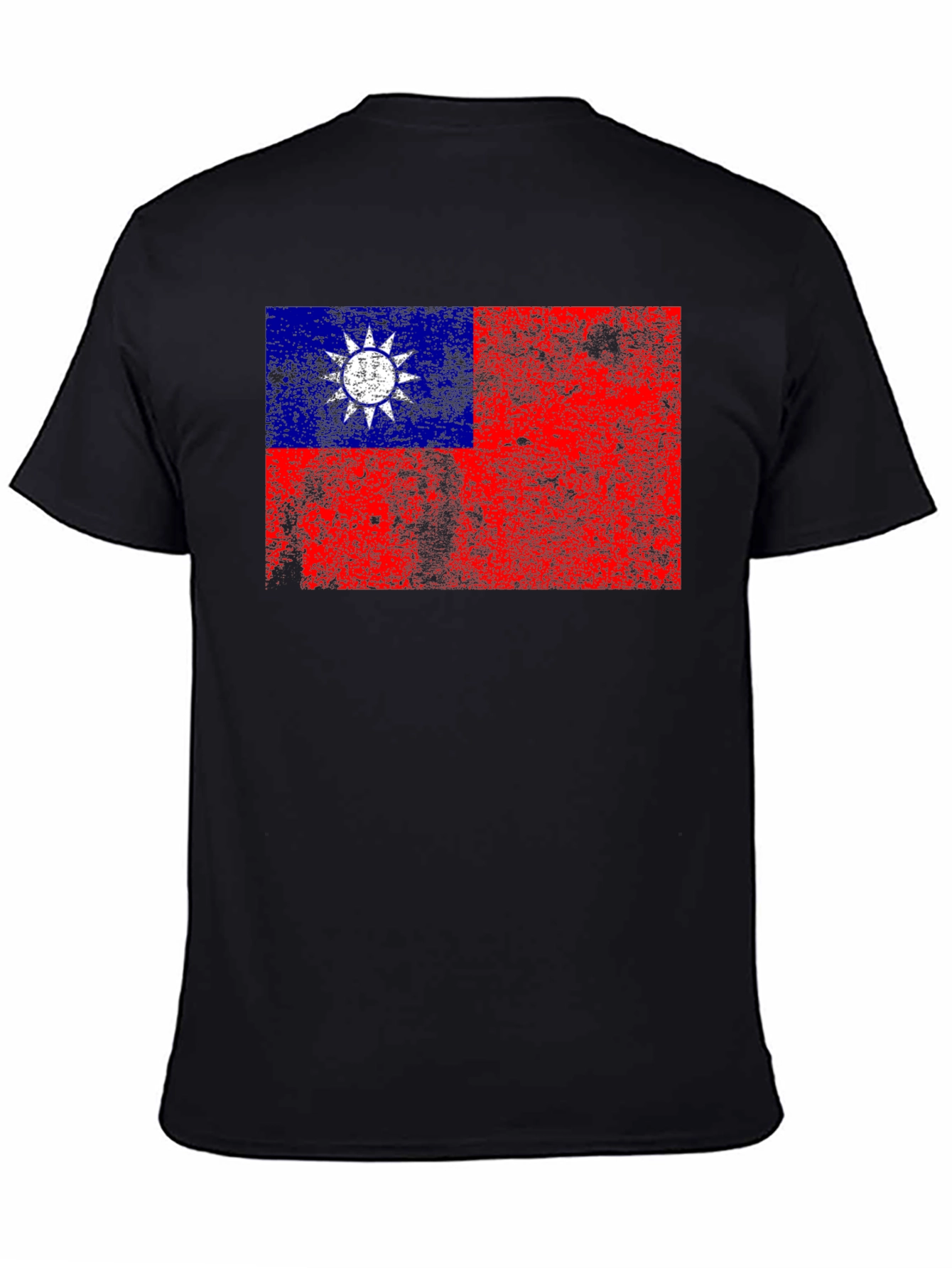 Distressed Taiwan Flag Graphic Tee - Black