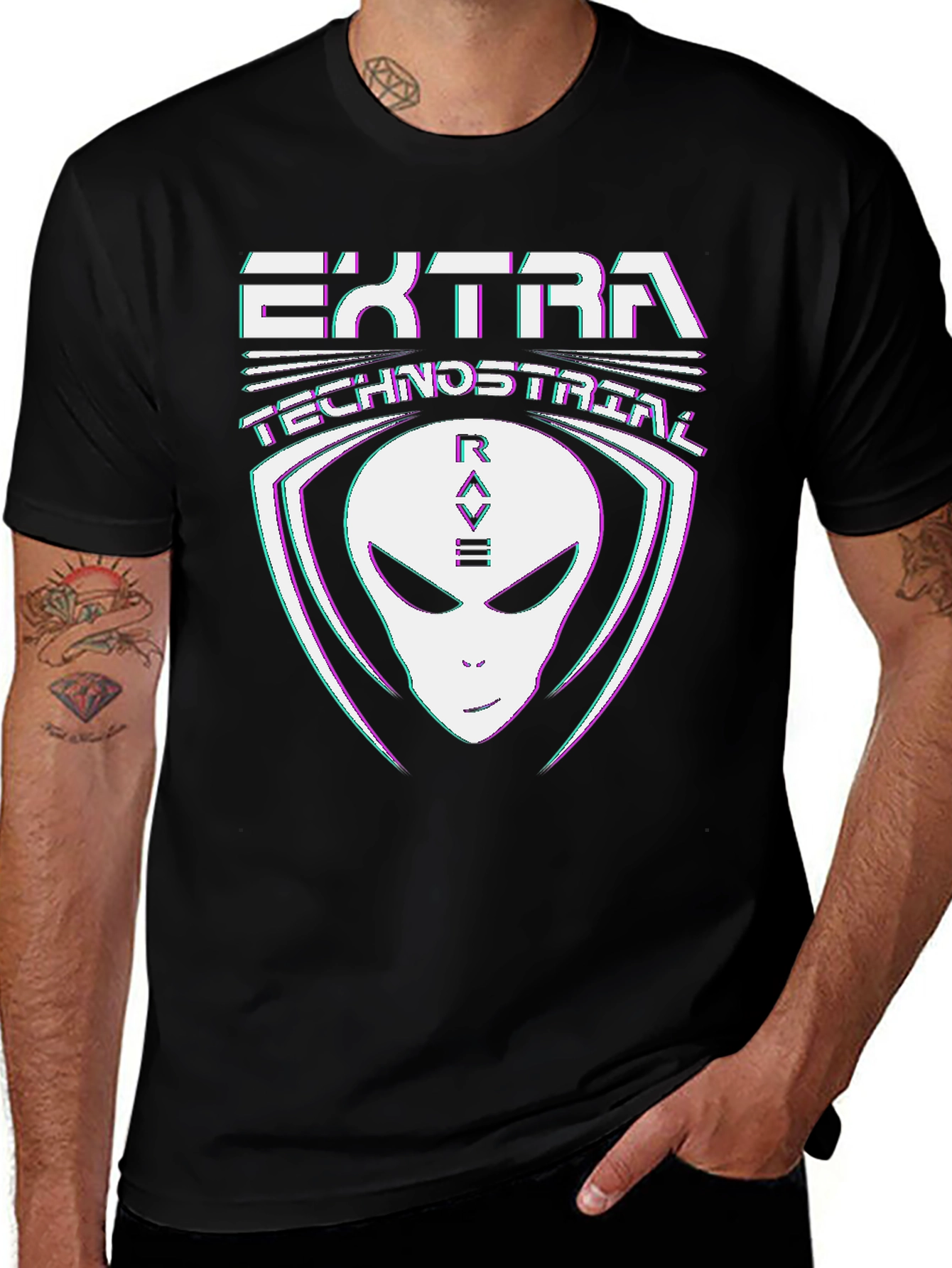 Extra Technostrial Rave Alien Graphic Tee