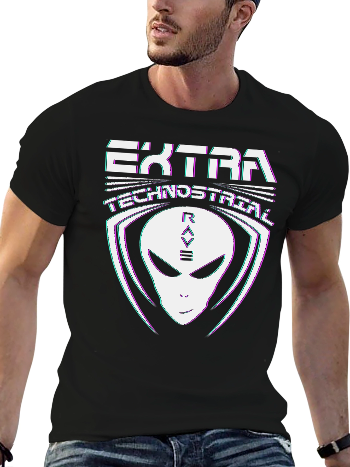 Extra Technostrial Rave Alien Graphic Tee