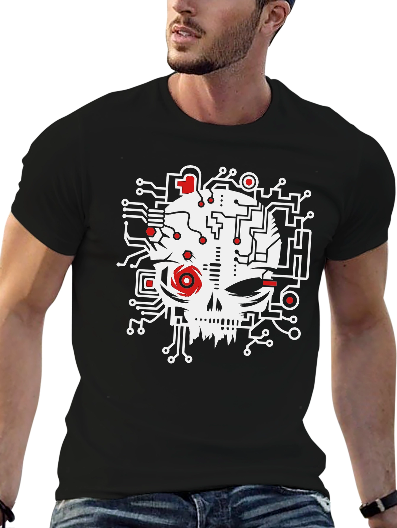 Circuit Skull Graphic Tee - Modern Geek Style