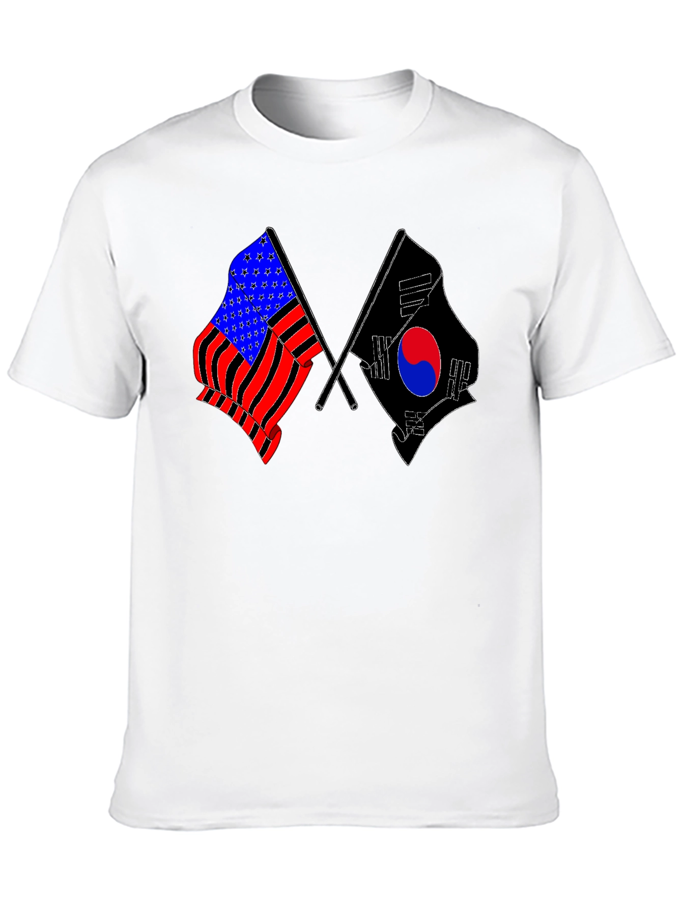 USA & South Korea Flags Black T-Shirt