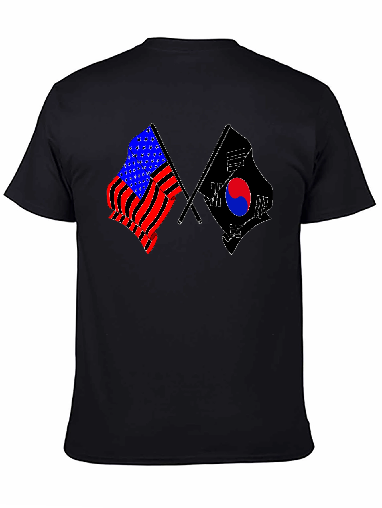 USA & South Korea Flags Black T-Shirt