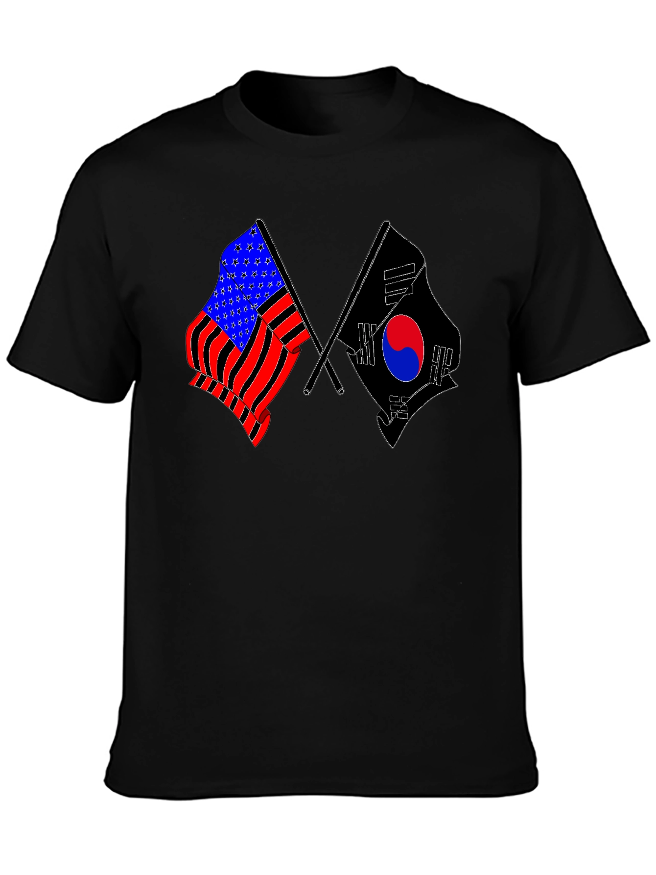 USA & South Korea Flags Black T-Shirt