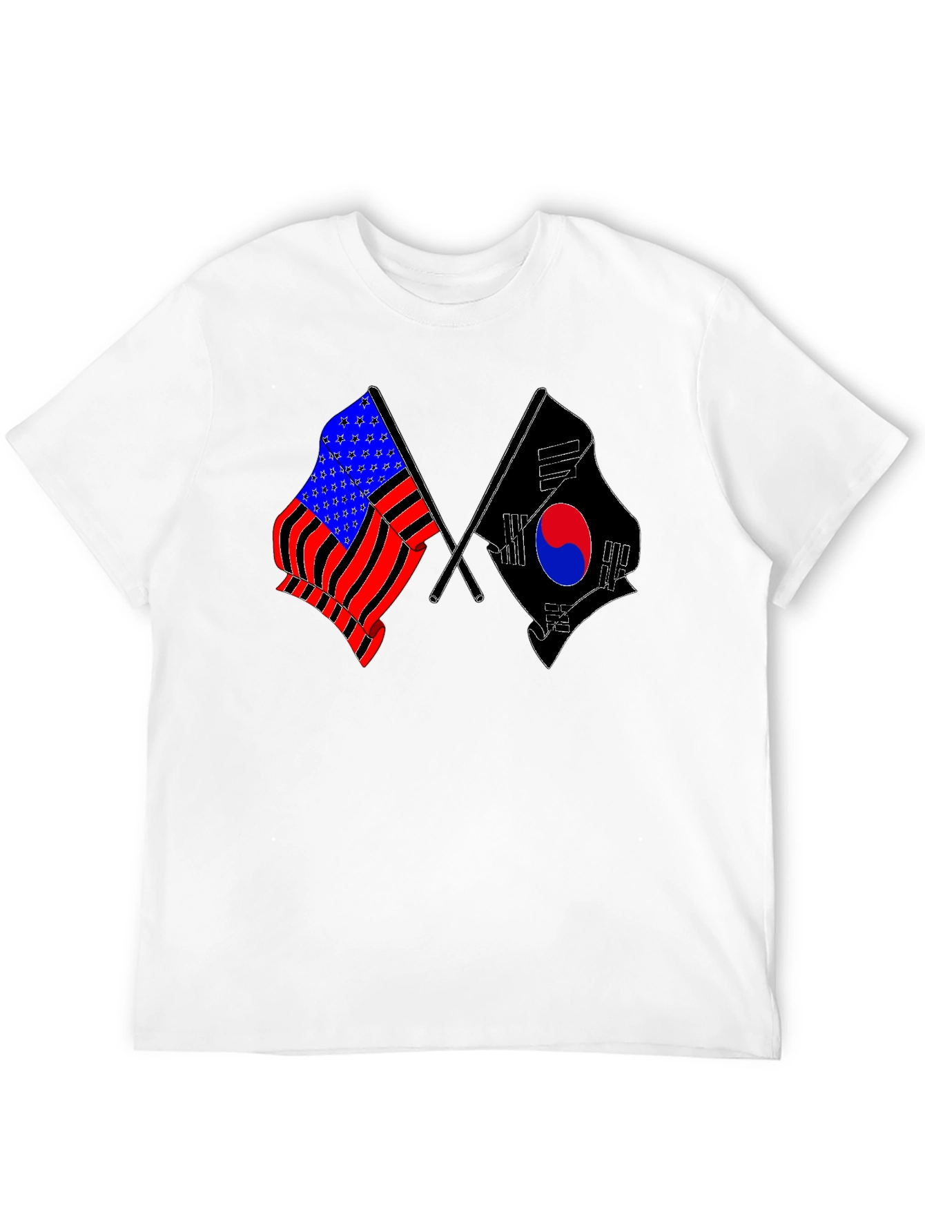 USA & South Korea Flags Black T-Shirt