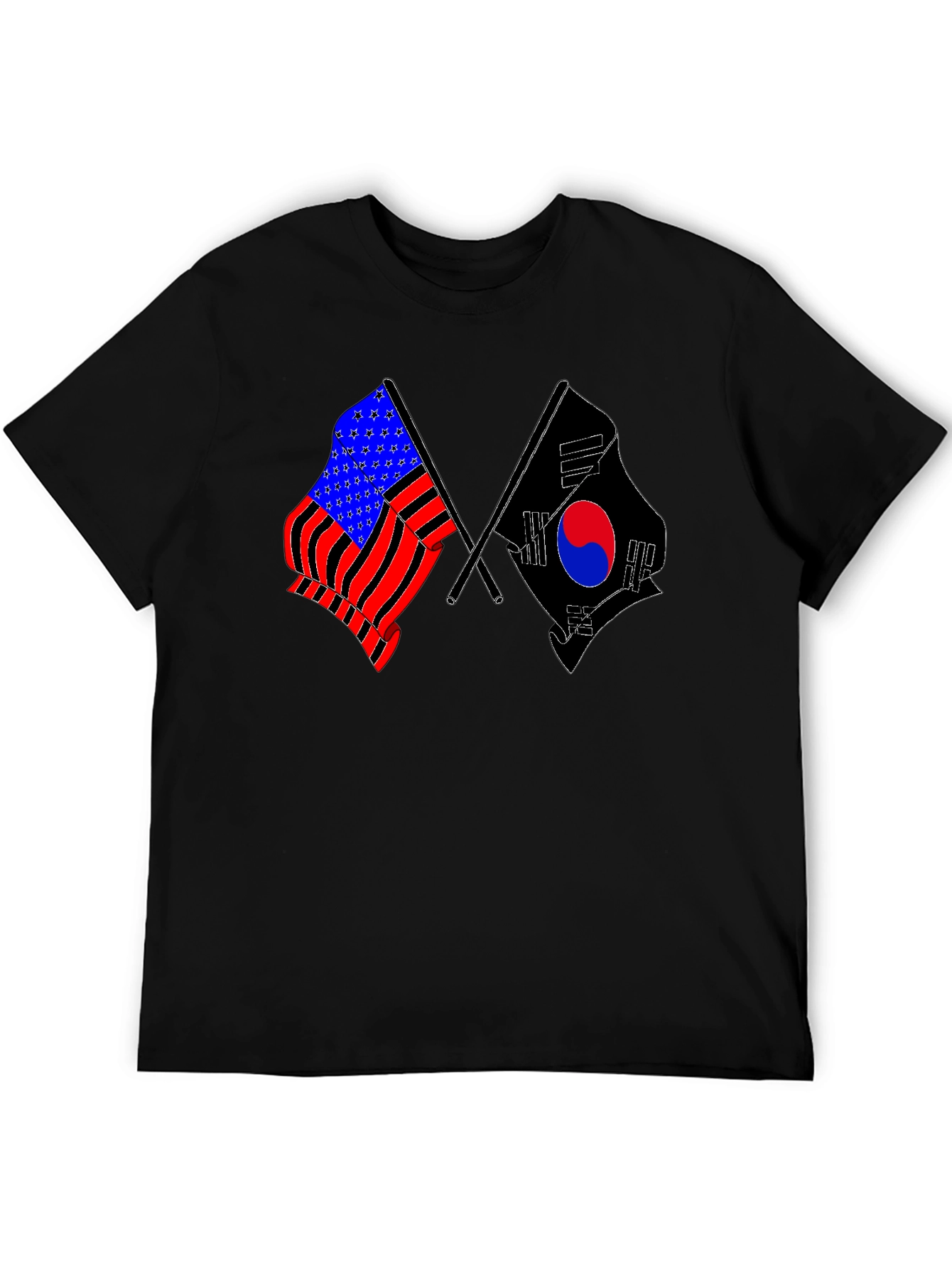 USA & South Korea Flags Black T-Shirt