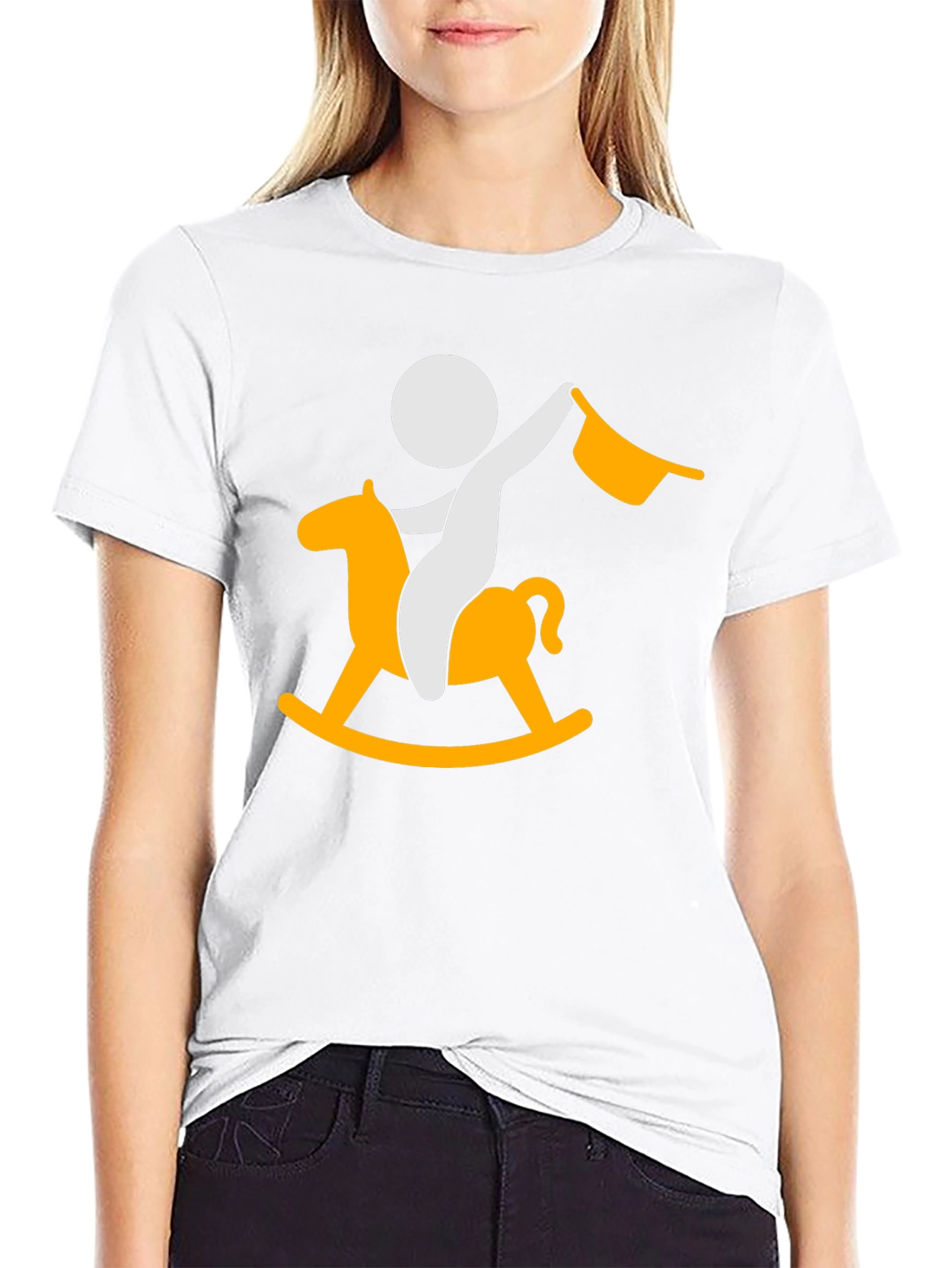 Stick Figure Rocking Horse Black T-Shirt