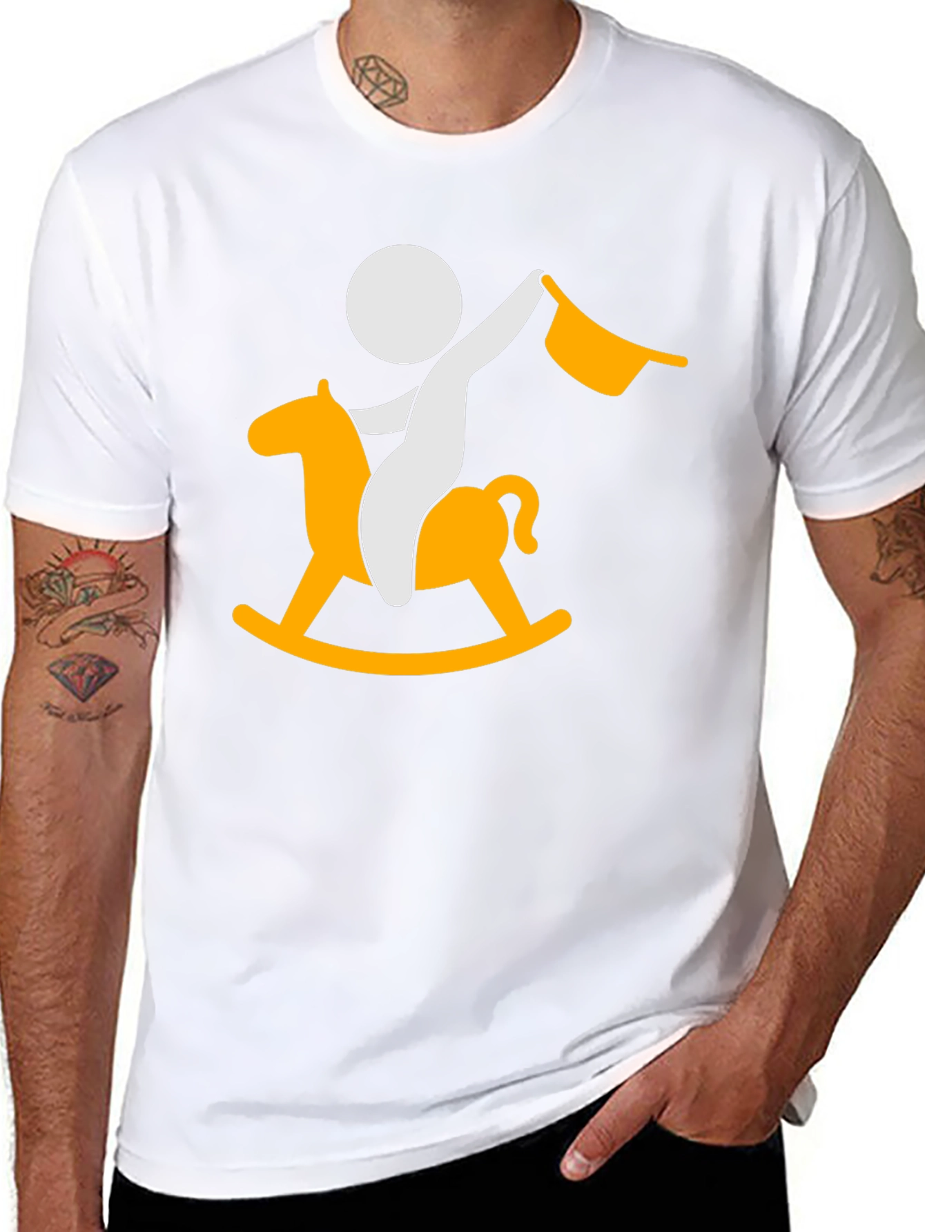 Stick Figure Rocking Horse Black T-Shirt