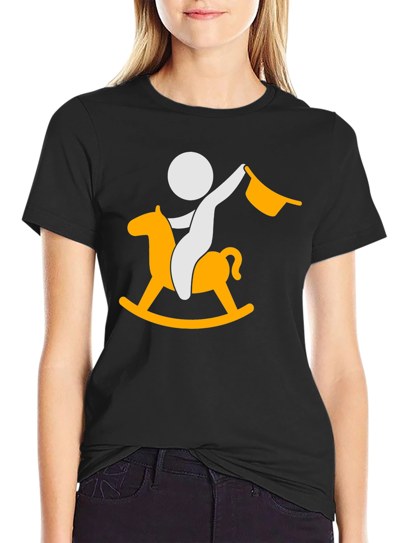 Stick Figure Rocking Horse Black T-Shirt