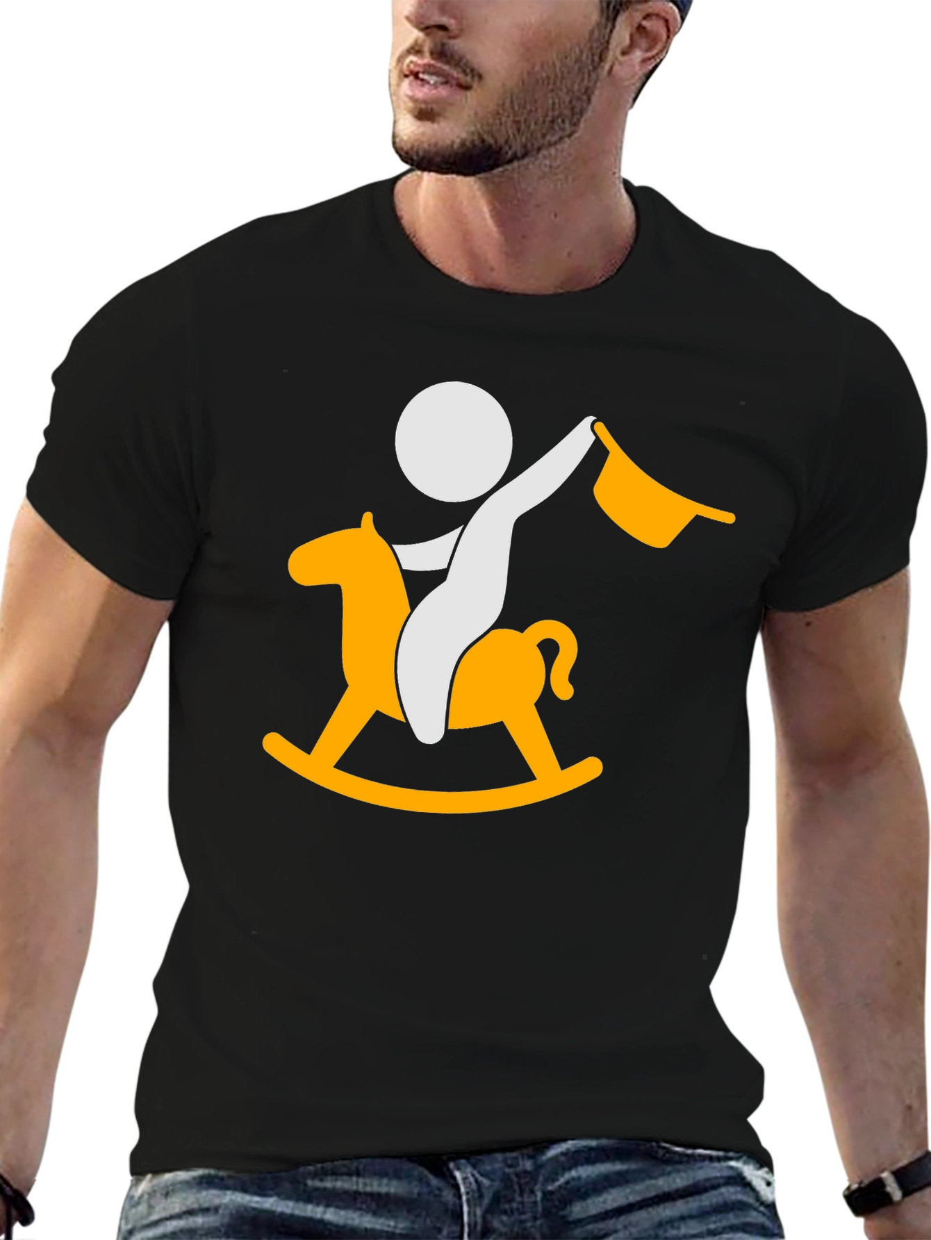 Stick Figure Rocking Horse Black T-Shirt