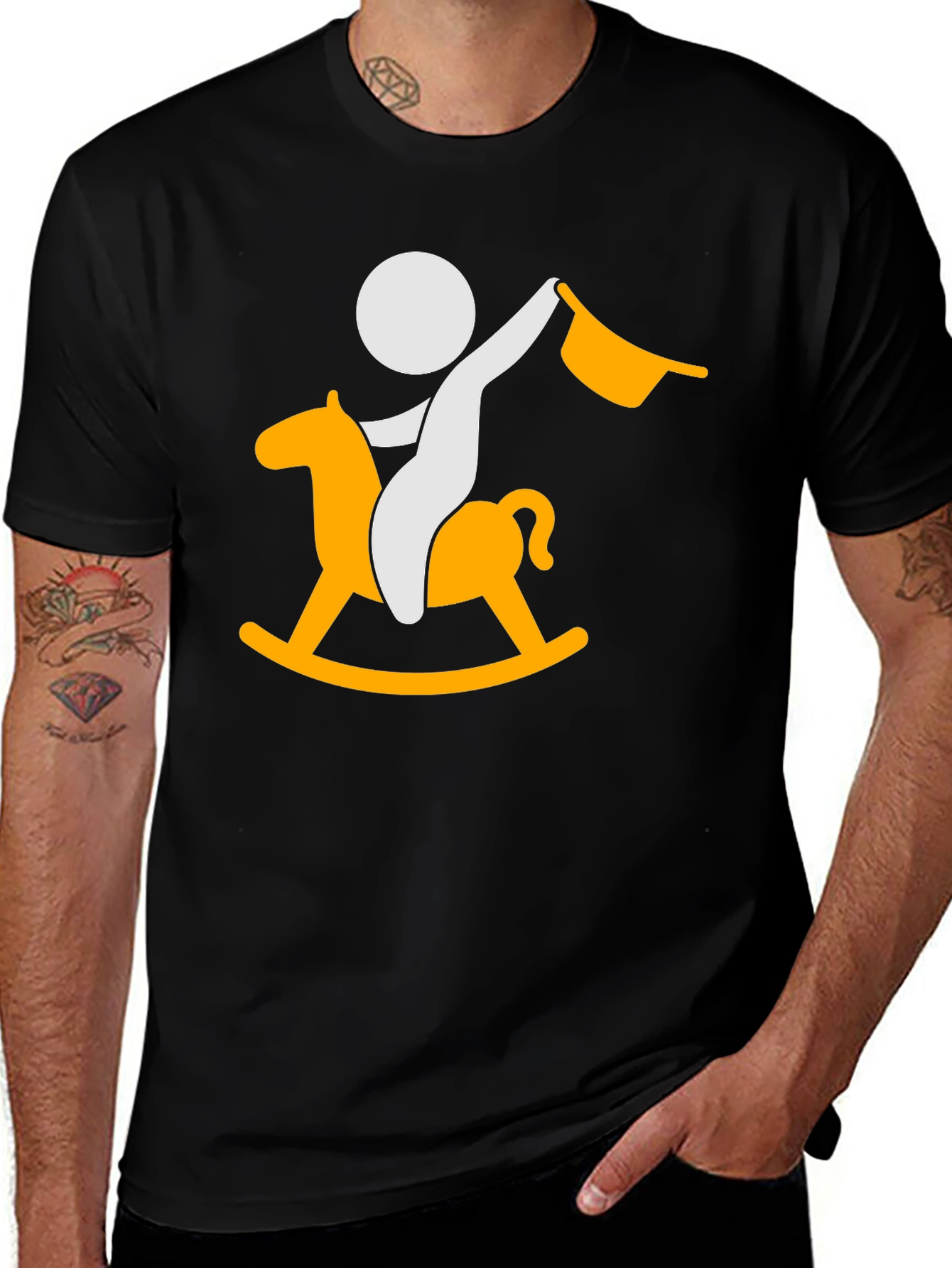 Stick Figure Rocking Horse Black T-Shirt