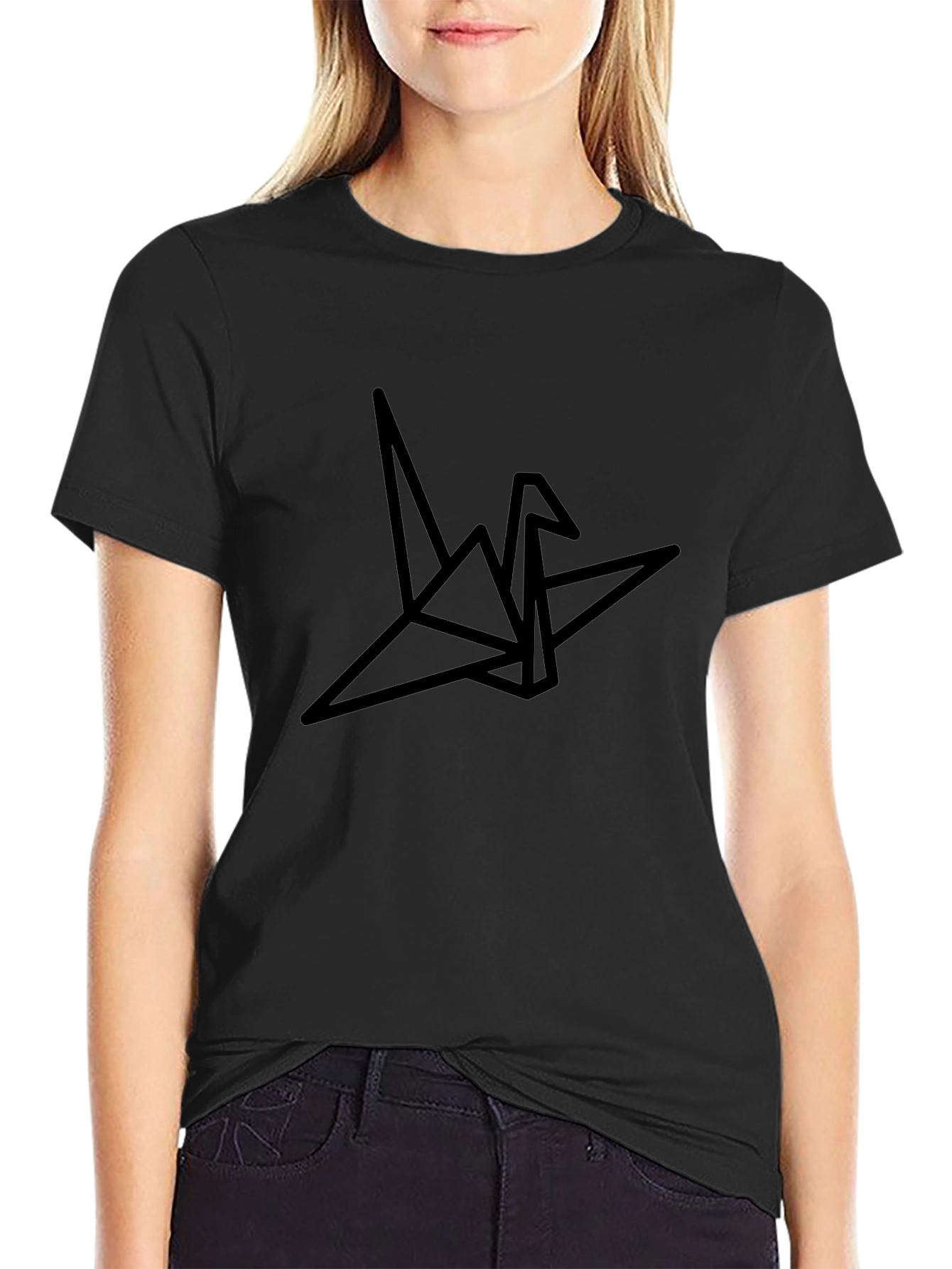 Origami Crane Graphic Tee - Stylish Black T-Shirt