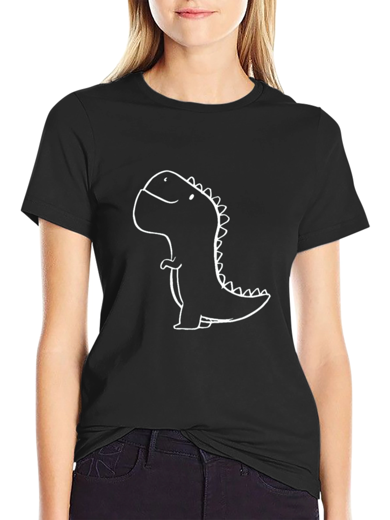 Cute Dinosaur Graphic T-Shirt - Black