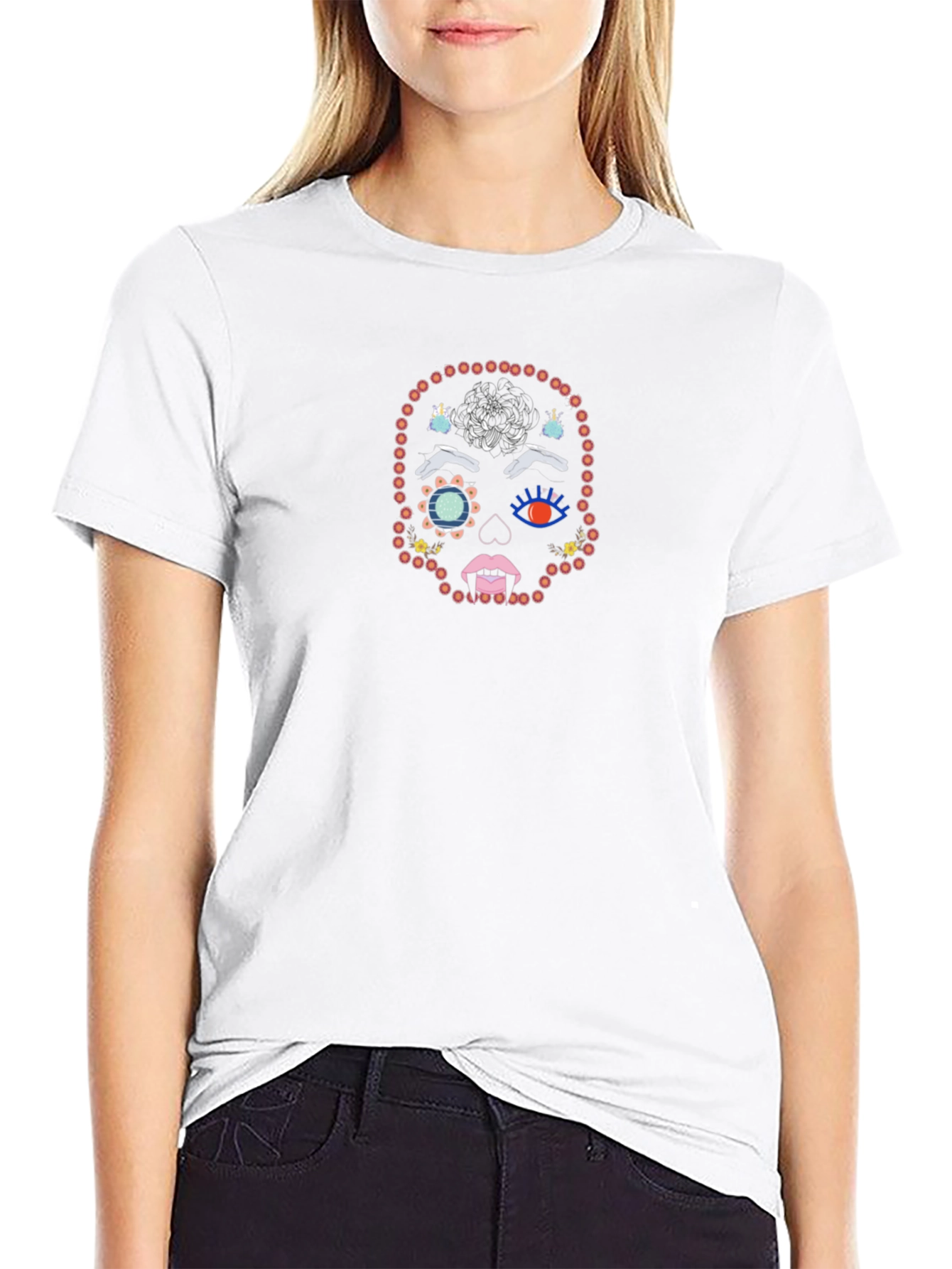 Sugar Skull Bead Graphic Black T-Shirt
