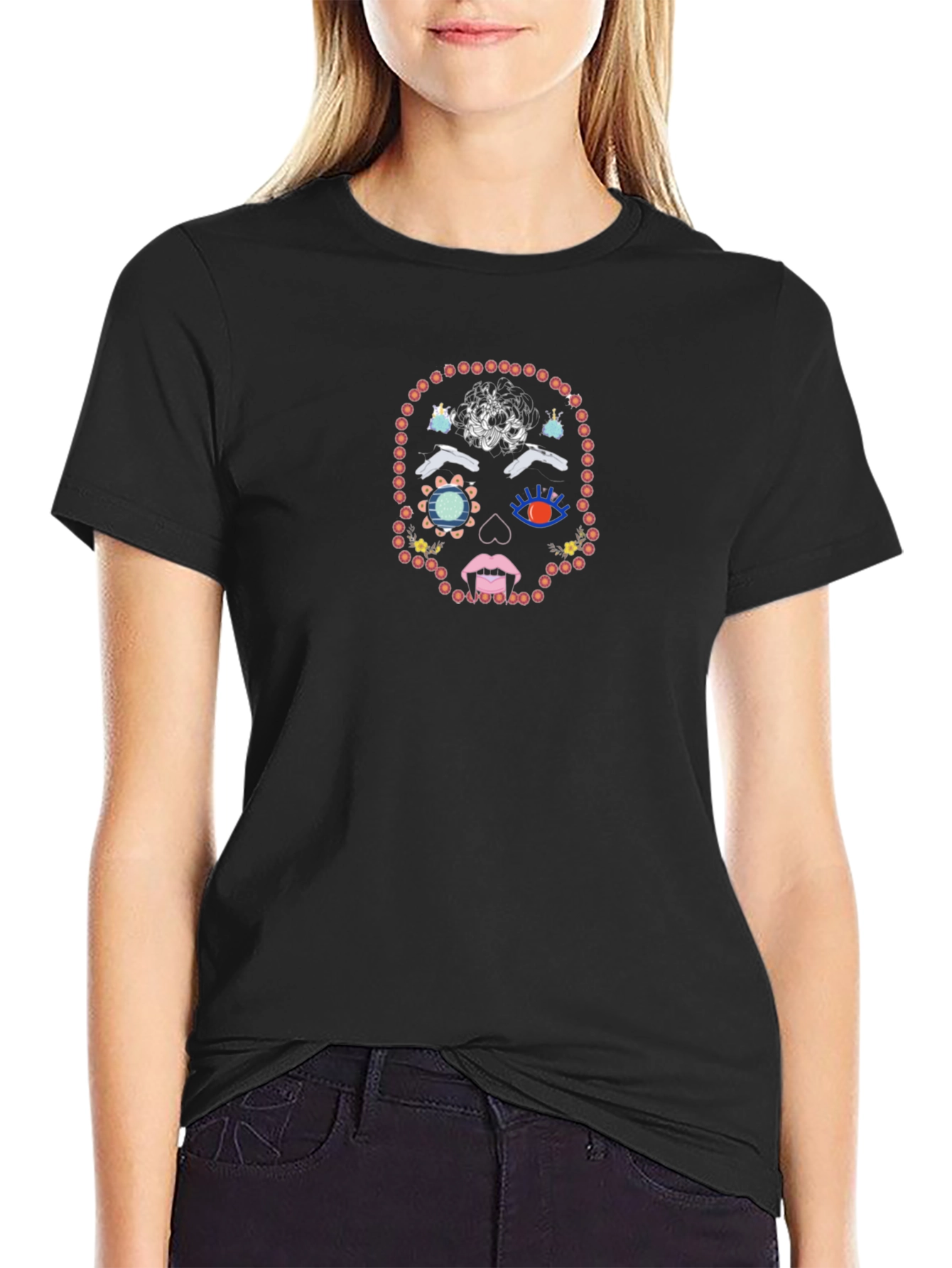 Sugar Skull Bead Graphic Black T-Shirt