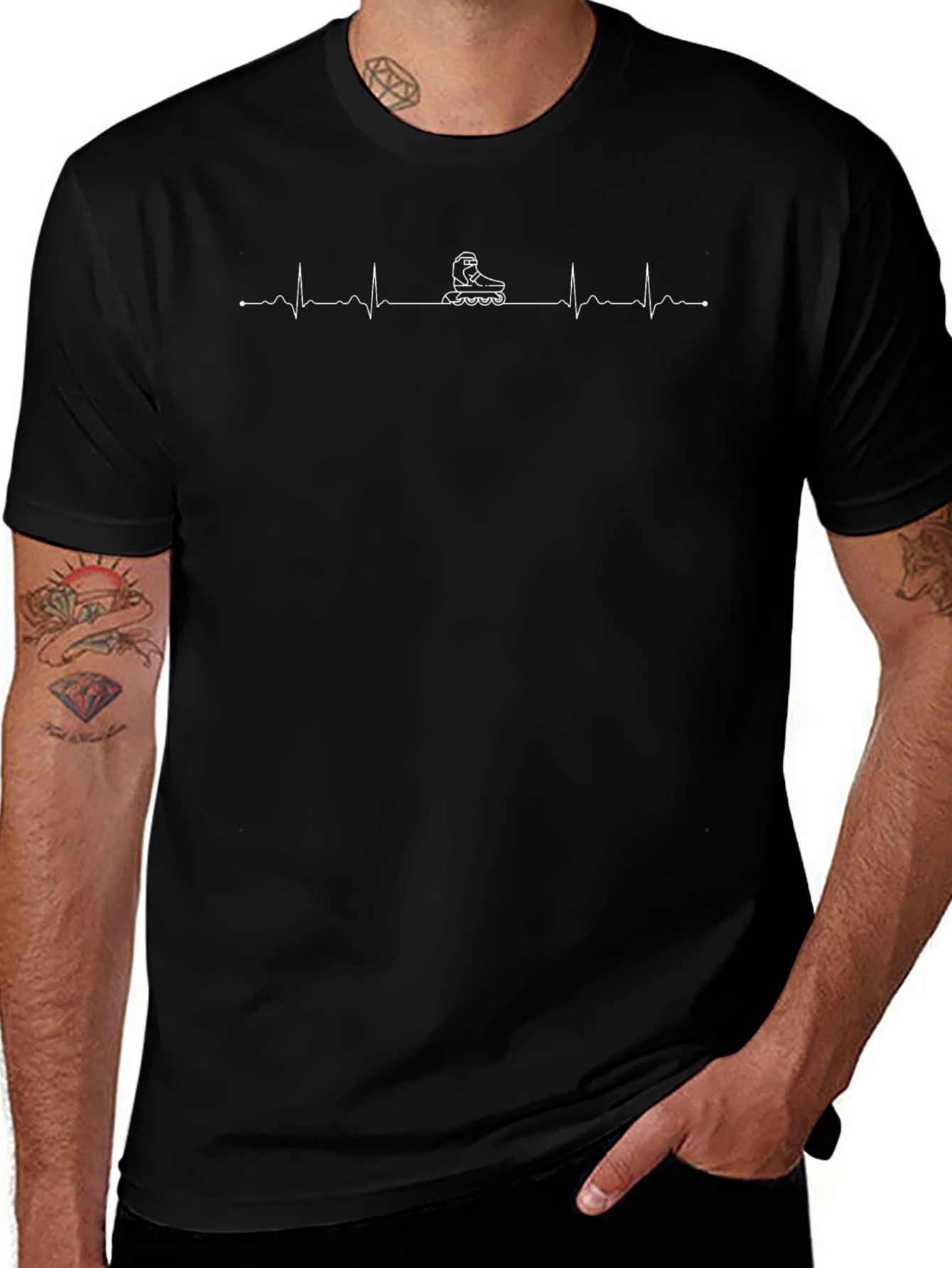 Skateboarding Heartbeat Graphic Tee - Black