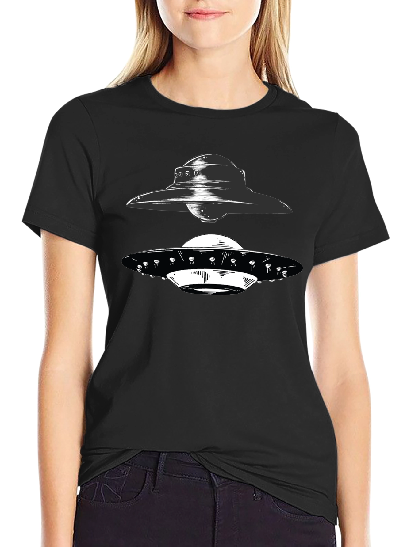 UFO Graphic T-Shirt - Black Alien Spacecraft Tee