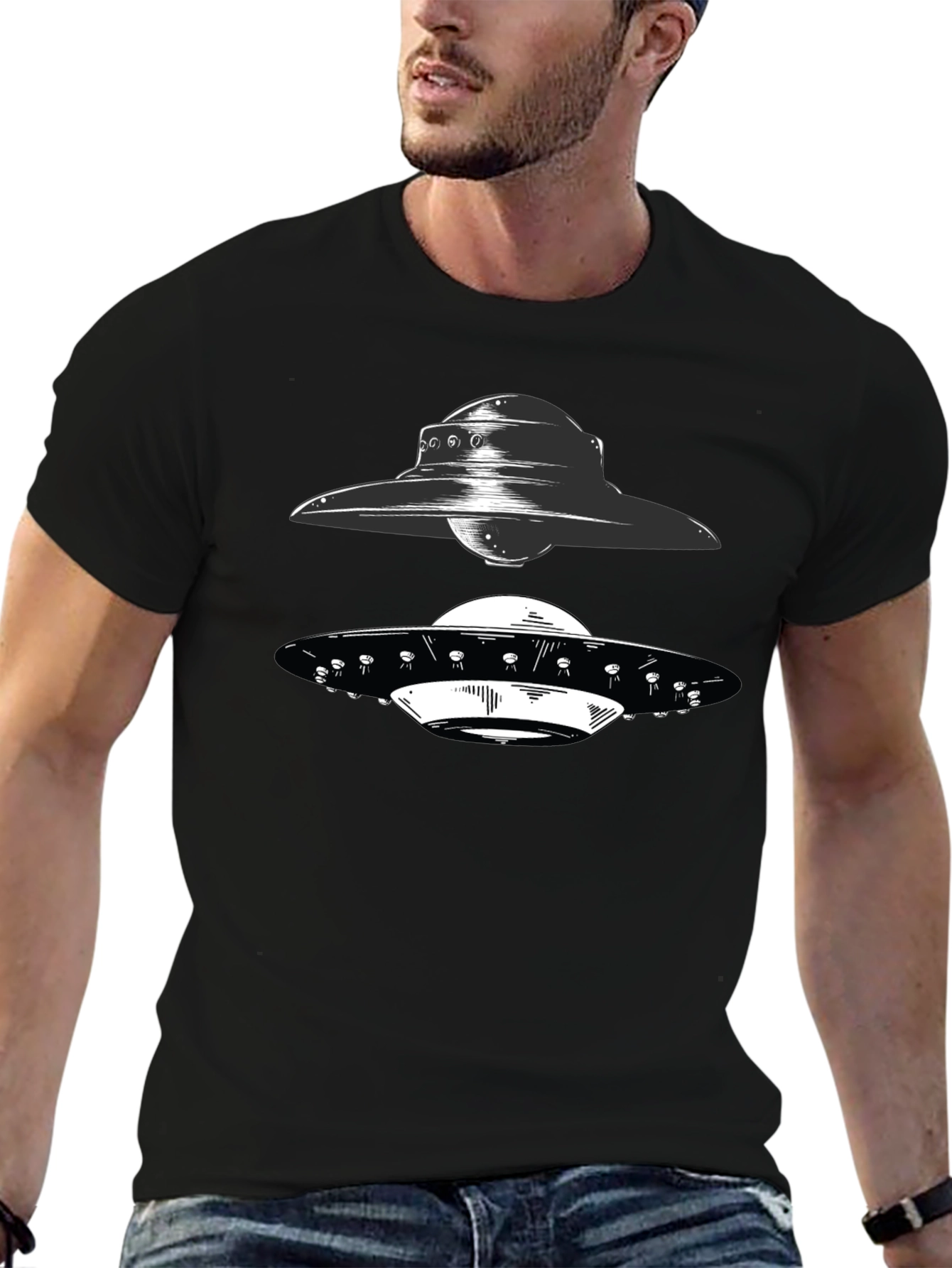 UFO Graphic T-Shirt - Black Alien Spacecraft Tee