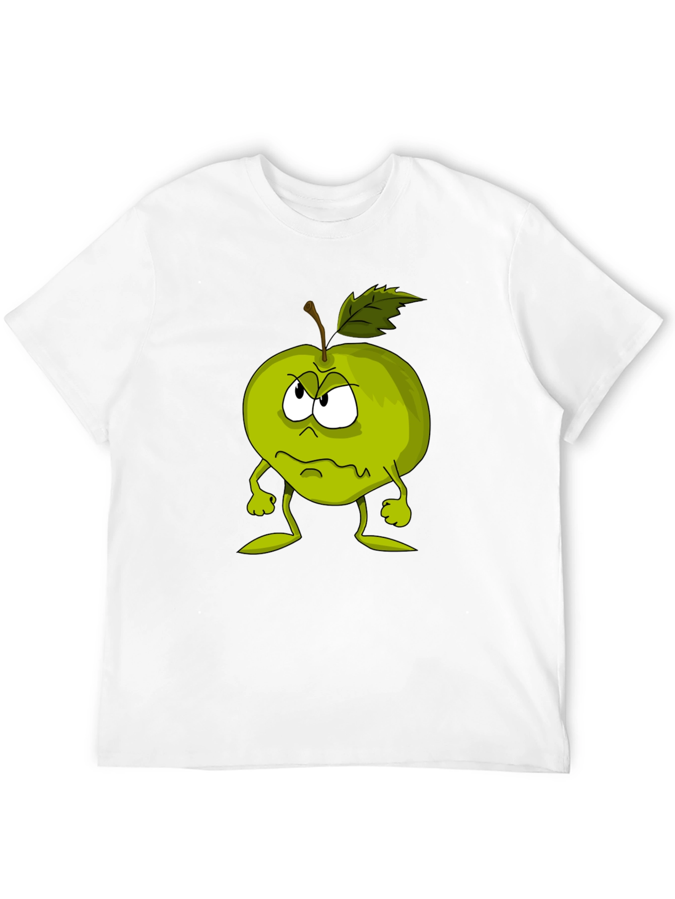 Grumpy Apple Cartoon Graphic Black T-Shirt