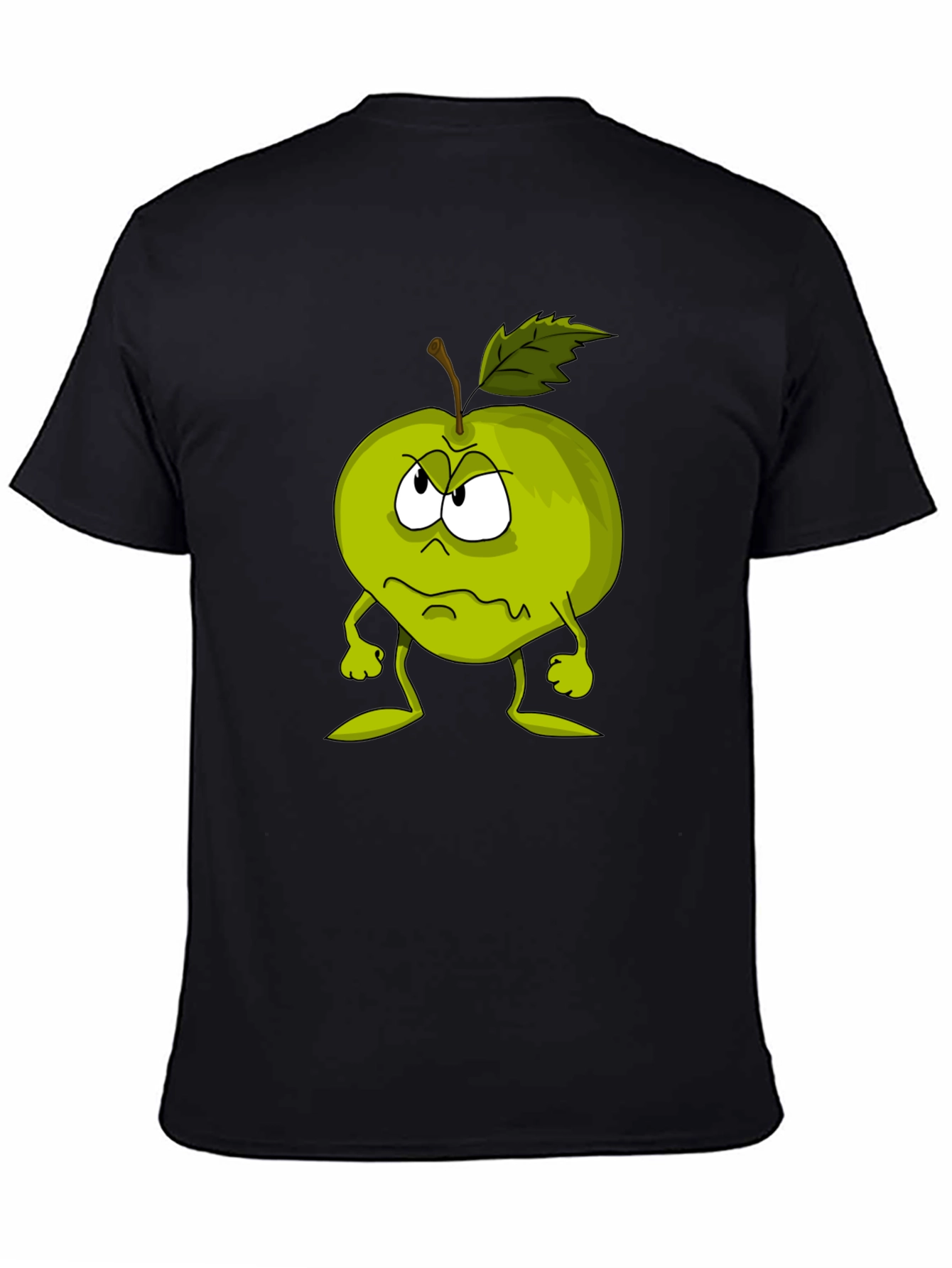 Grumpy Apple Cartoon Graphic Black T-Shirt