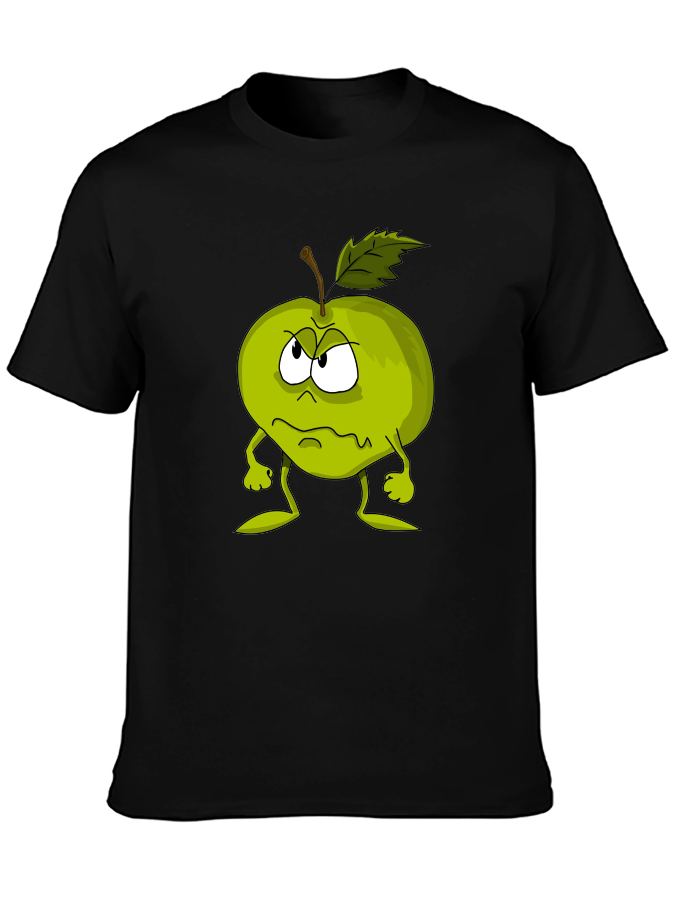 Grumpy Apple Cartoon Graphic Black T-Shirt