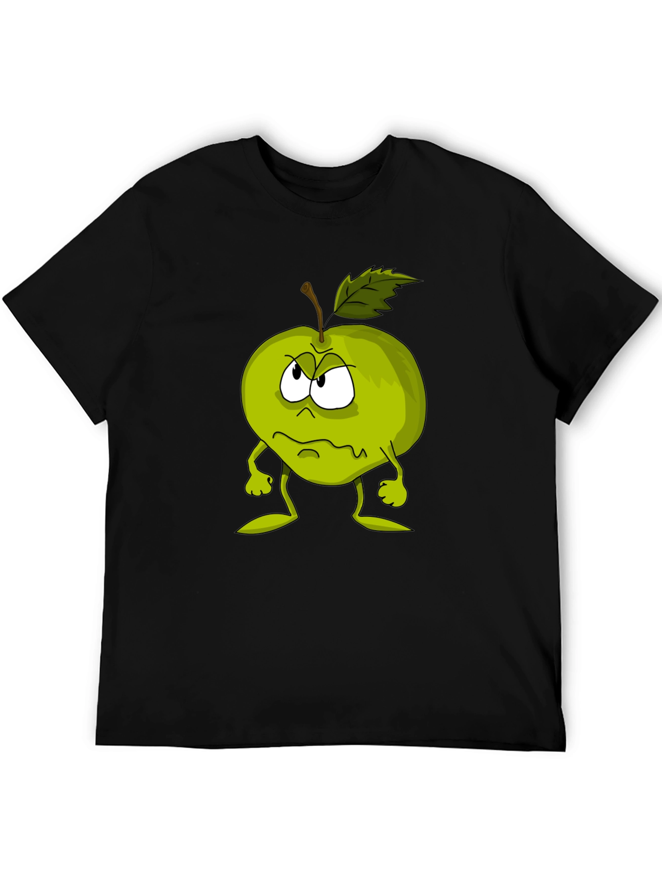Grumpy Apple Cartoon Graphic Black T-Shirt