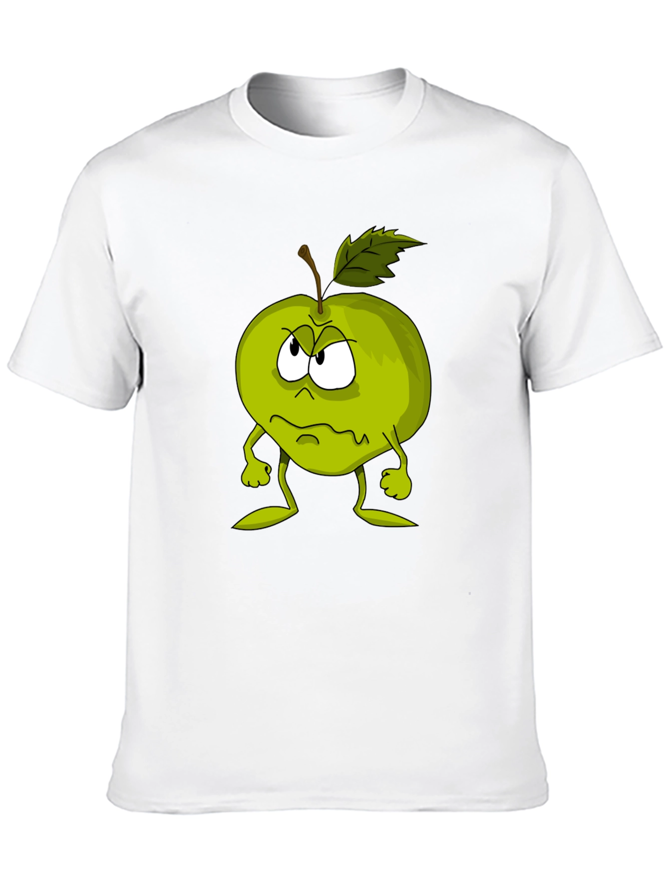Grumpy Apple Cartoon Graphic Black T-Shirt