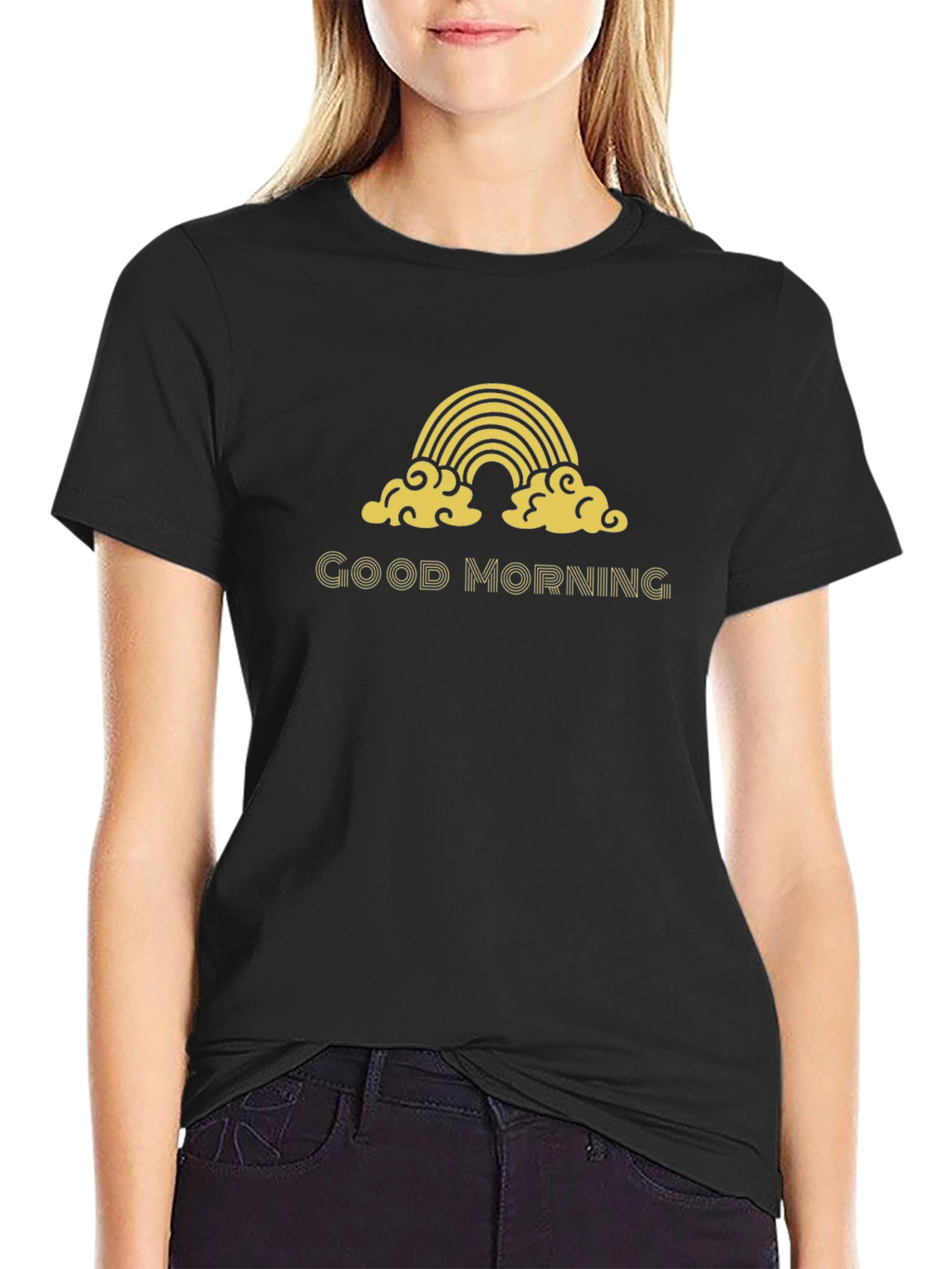Good Morning Rainbow Graphic Tee - Black