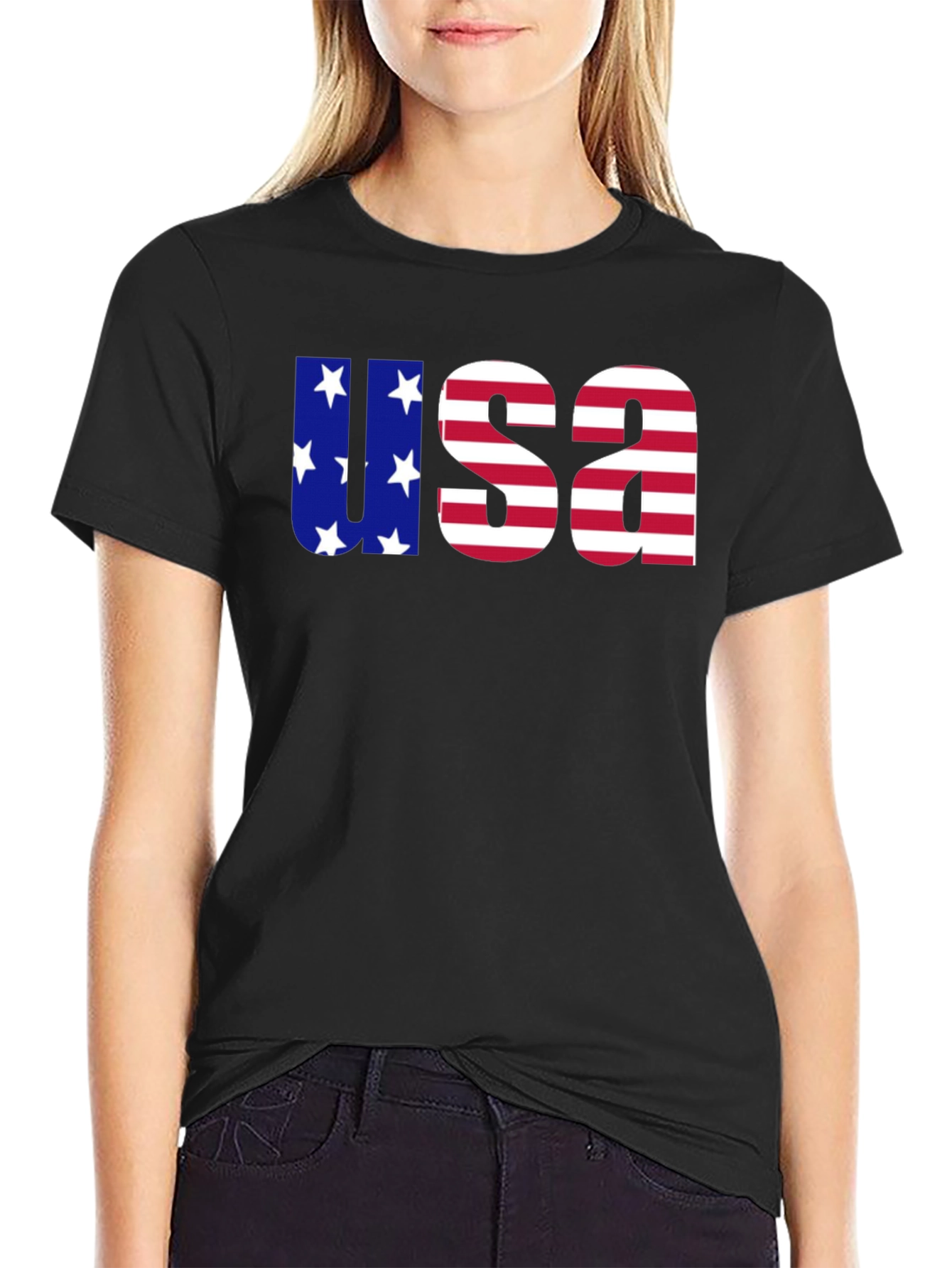 USA Flag Graphic Tee - Patriotic Mens Black T-Shirt