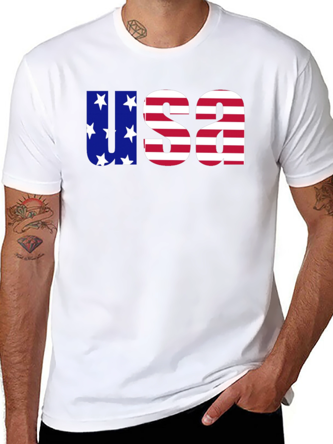 USA Flag Graphic Tee - Patriotic Mens Black T-Shirt