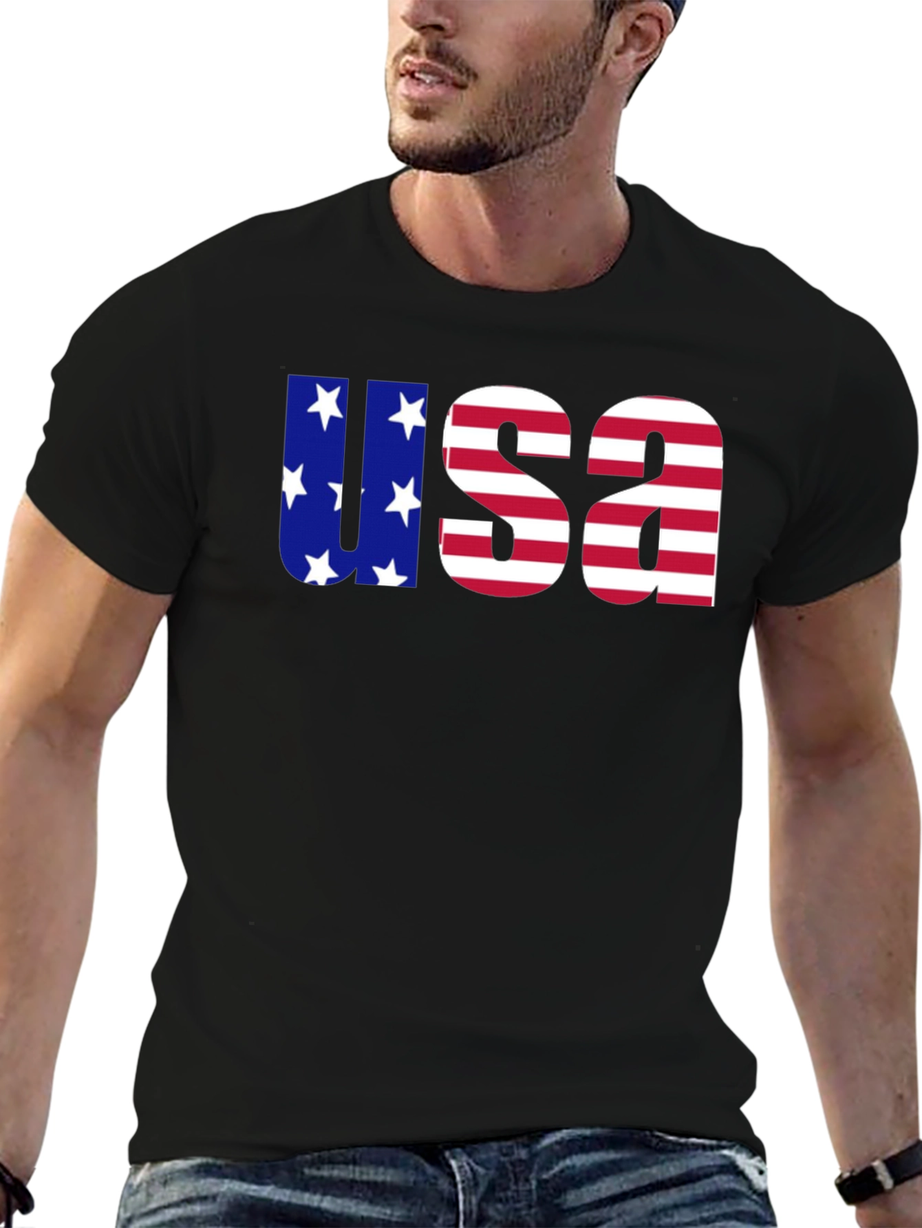 USA Flag Graphic Tee - Patriotic Mens Black T-Shirt