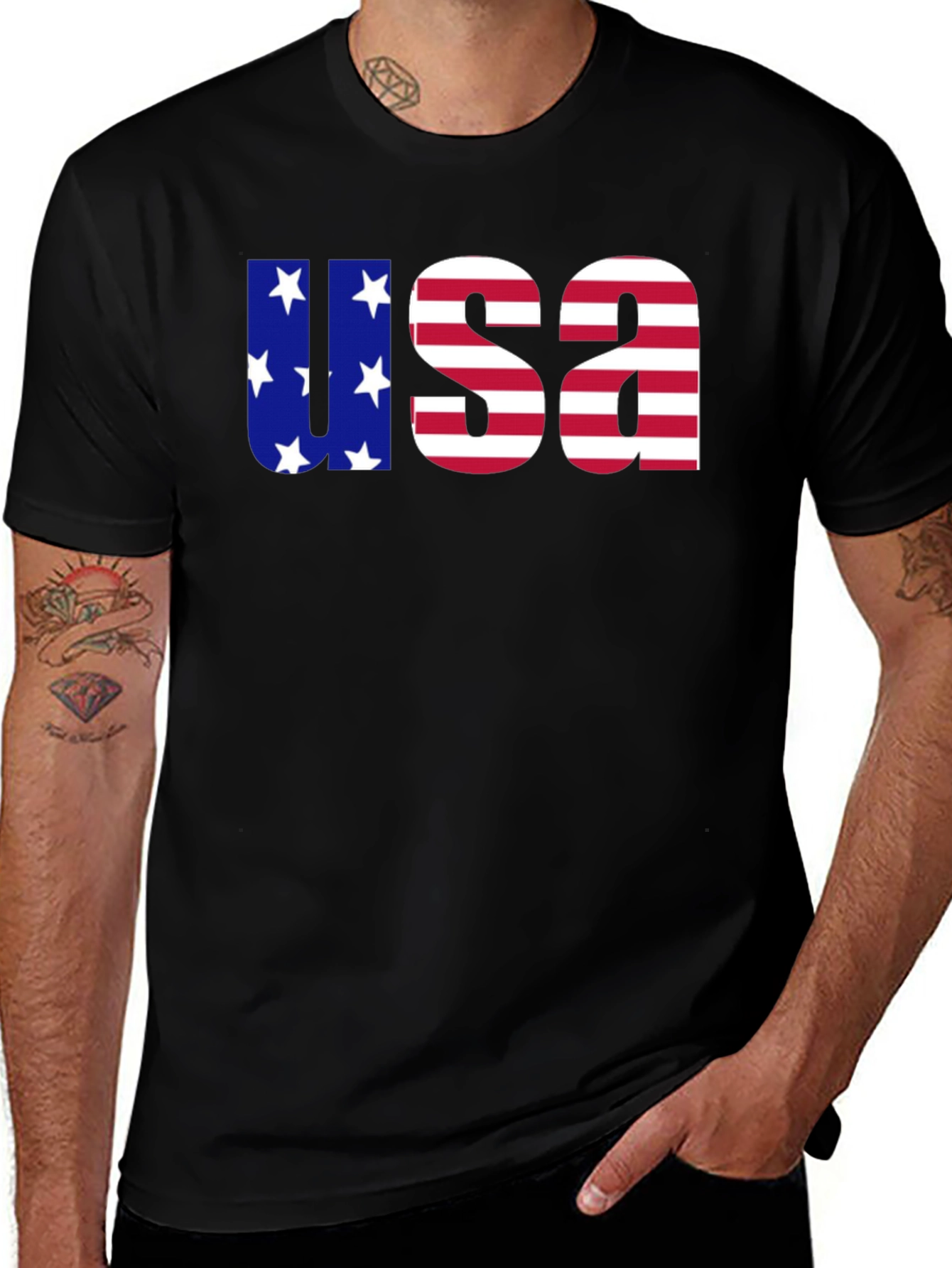 USA Flag Graphic Tee - Patriotic Mens Black T-Shirt