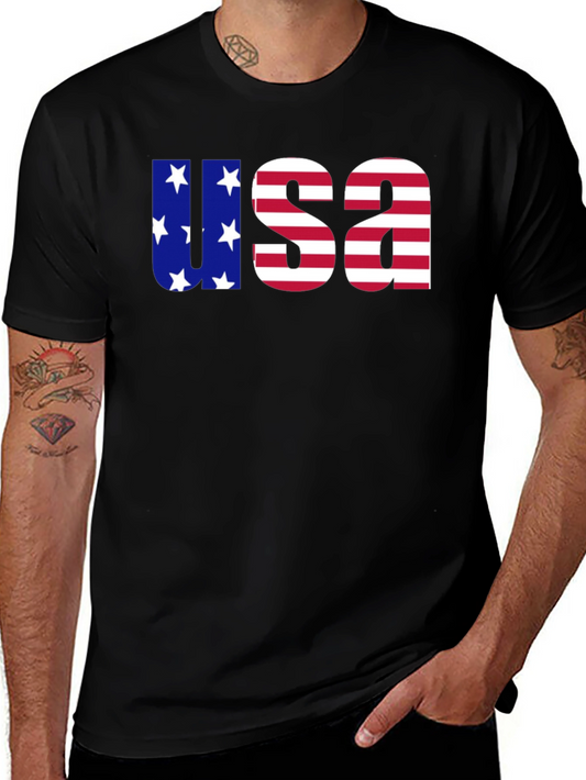 USA Flag Graphic Tee - Patriotic Mens Black T-Shirt
