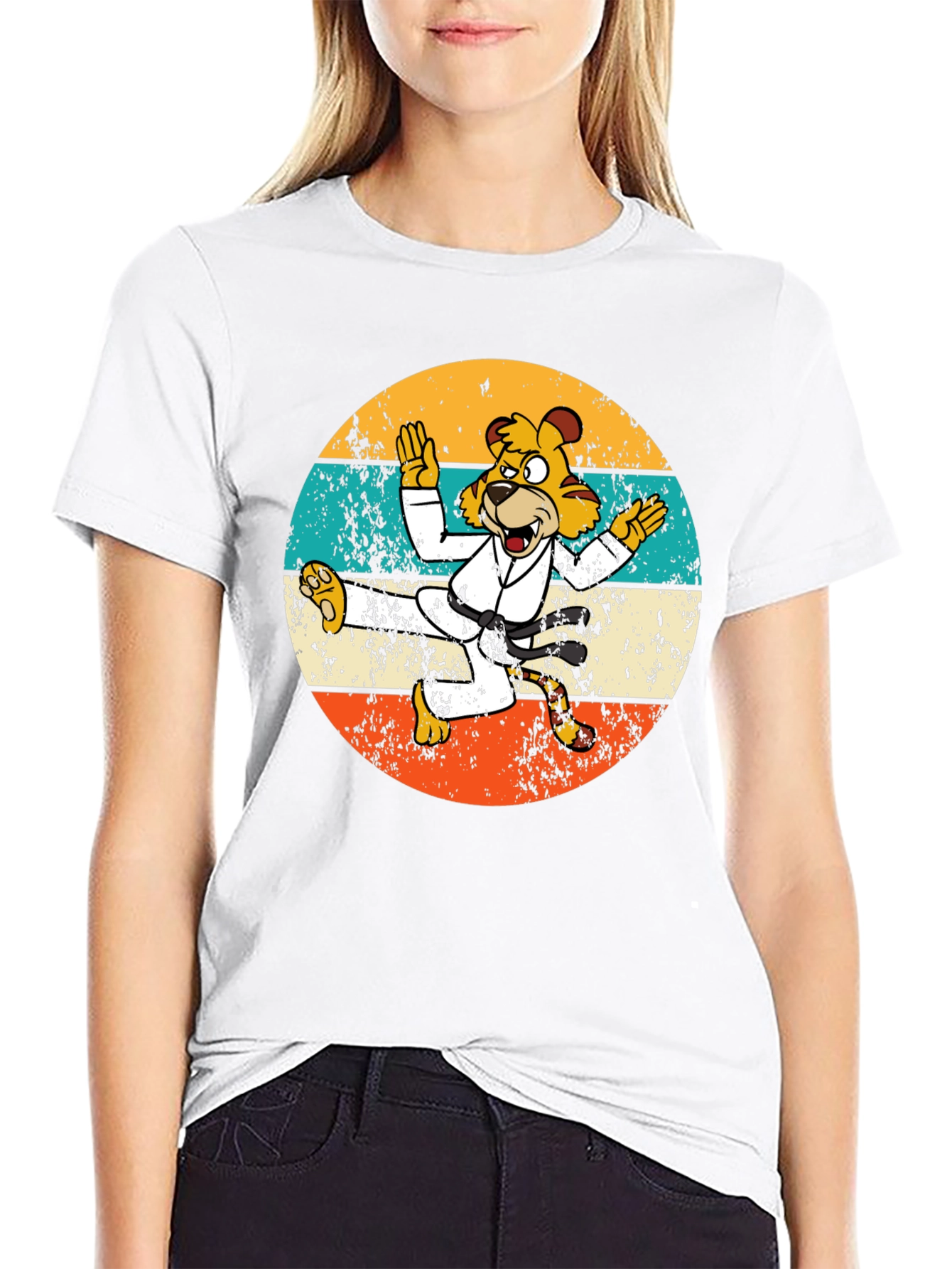 Retro Karate Tiger Graphic T-Shirt