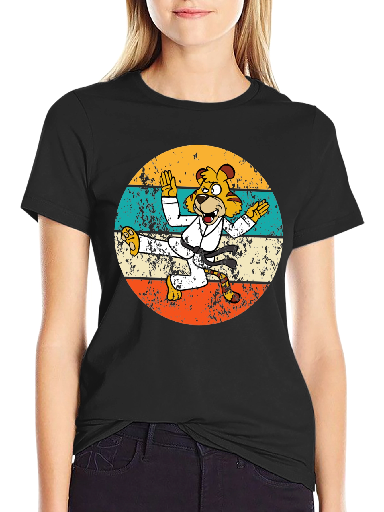 Retro Karate Tiger Graphic T-Shirt
