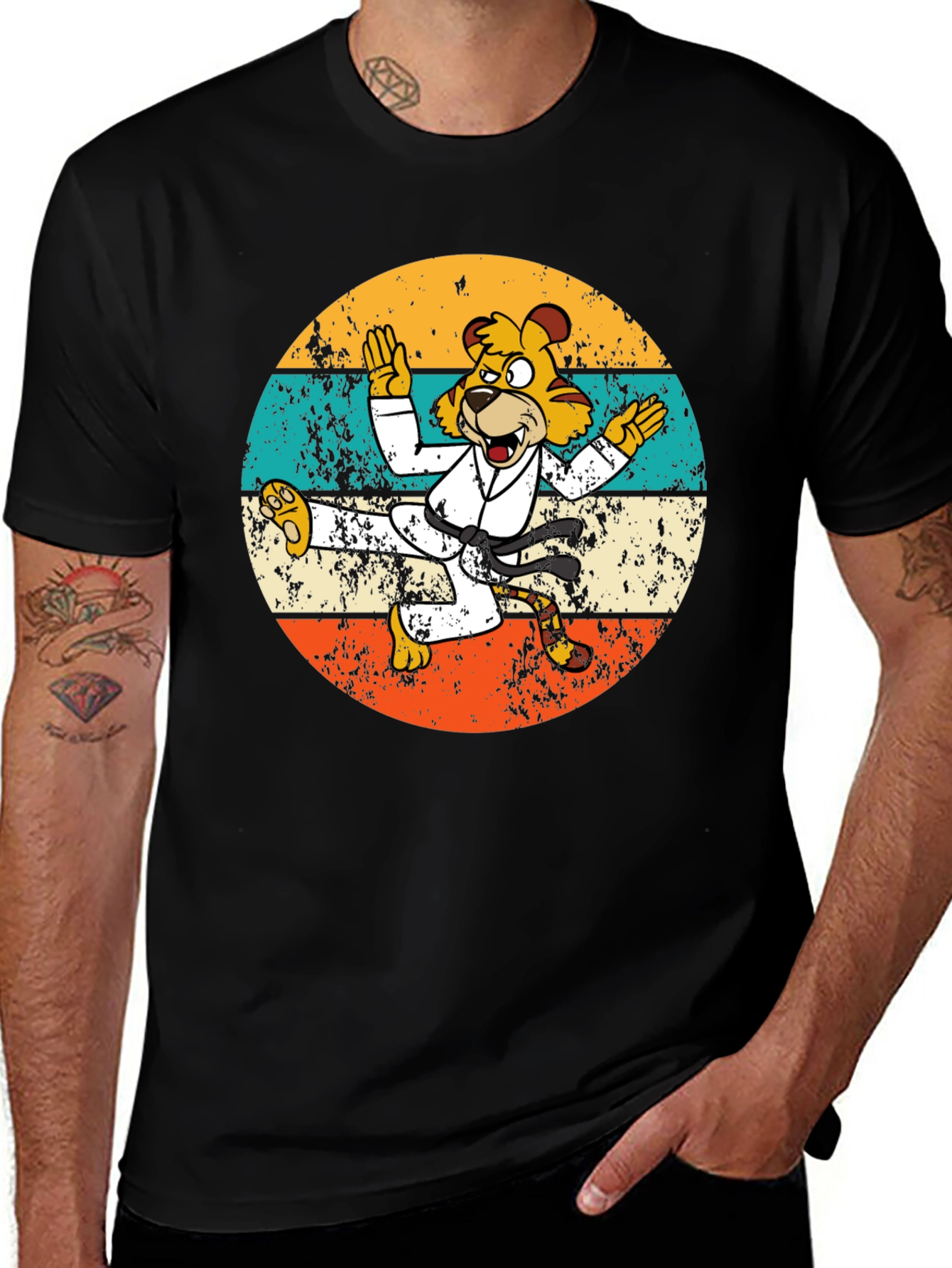 Retro Karate Tiger Graphic T-Shirt