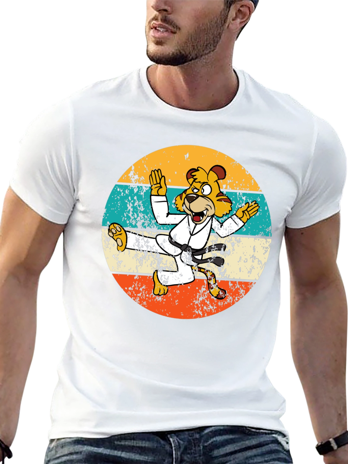 Retro Karate Tiger Graphic T-Shirt