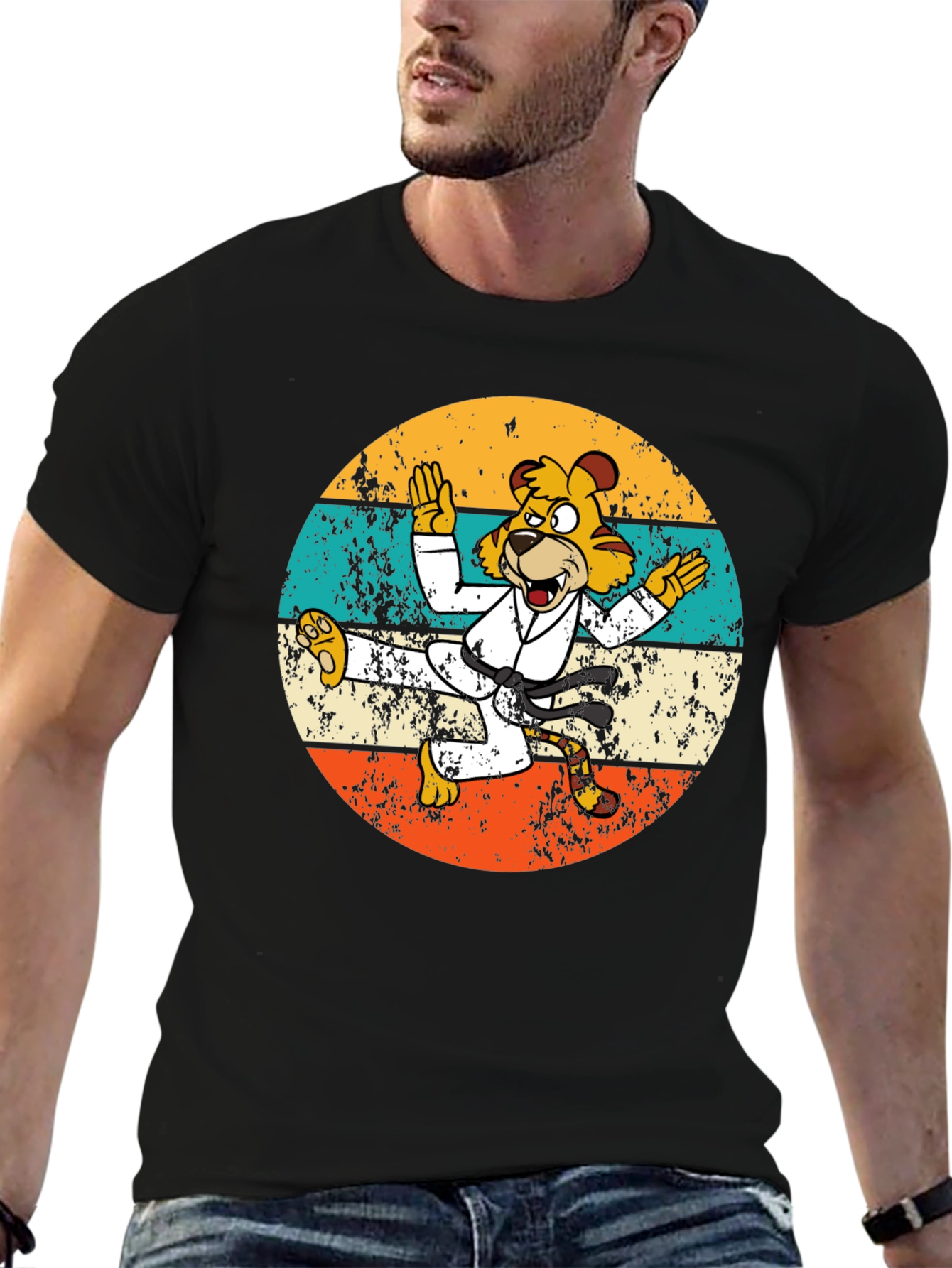 Retro Karate Tiger Graphic T-Shirt