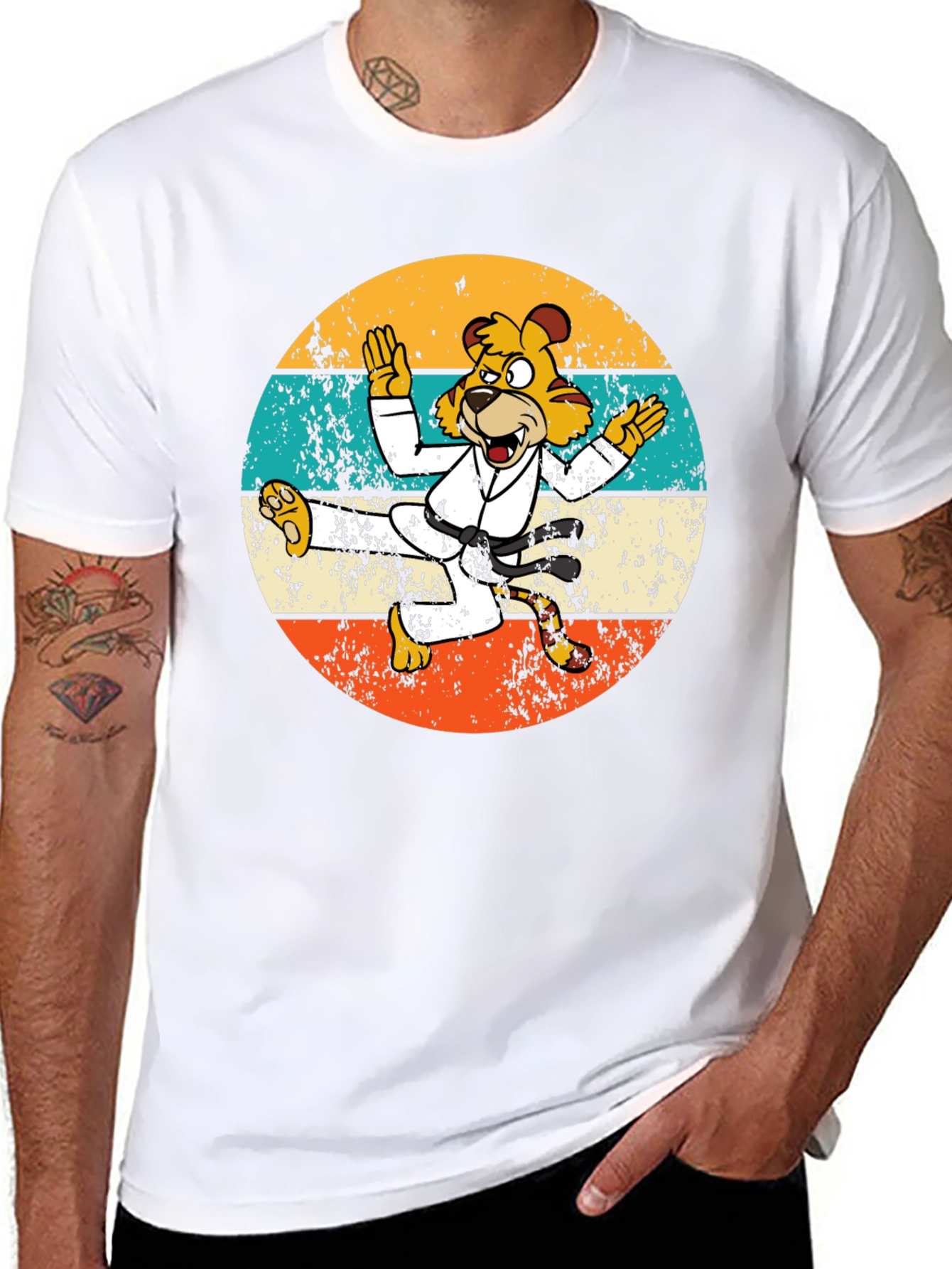 Retro Karate Tiger Graphic T-Shirt