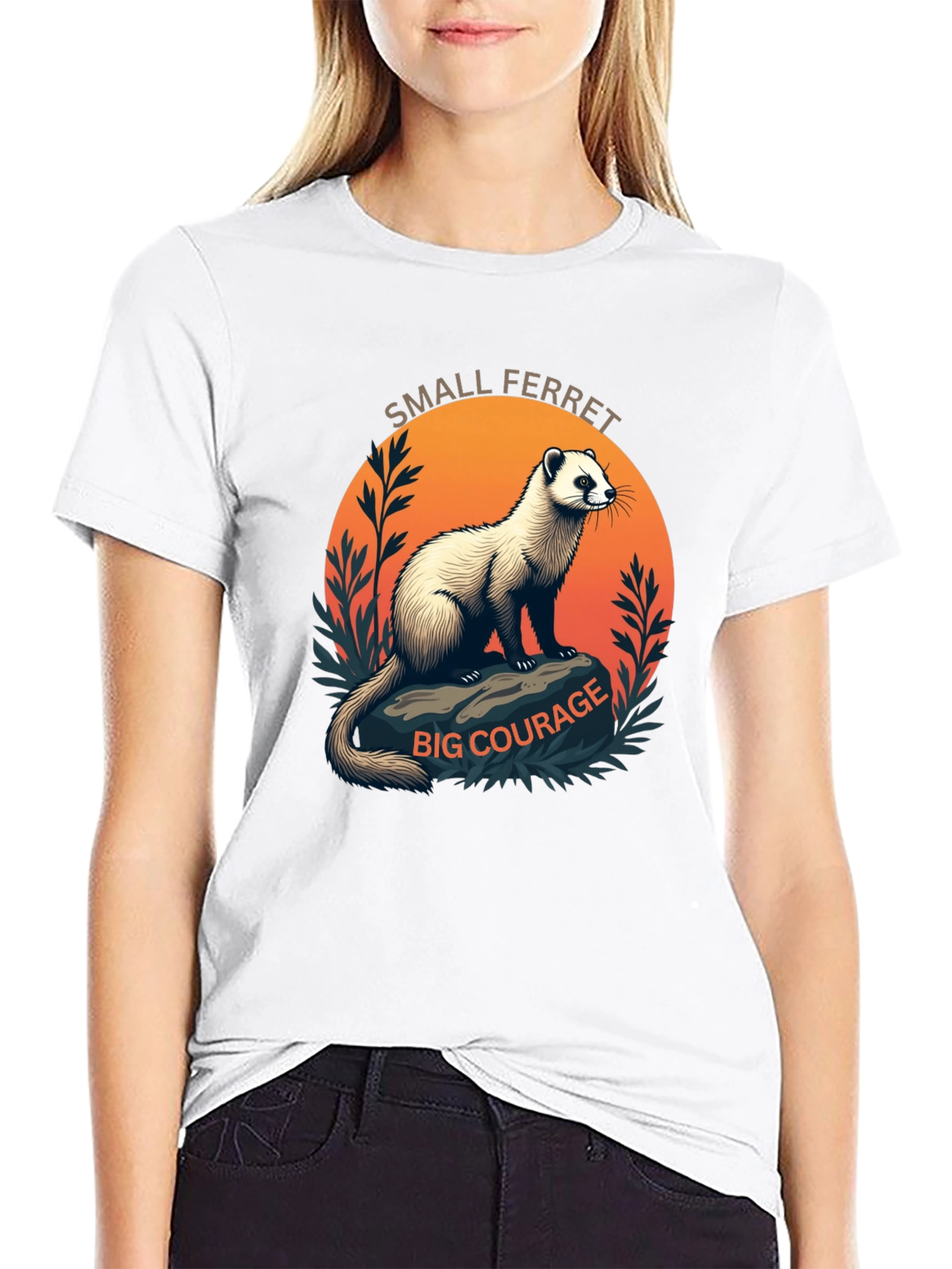 Small Ferret Big Courage Graphic T-Shirt