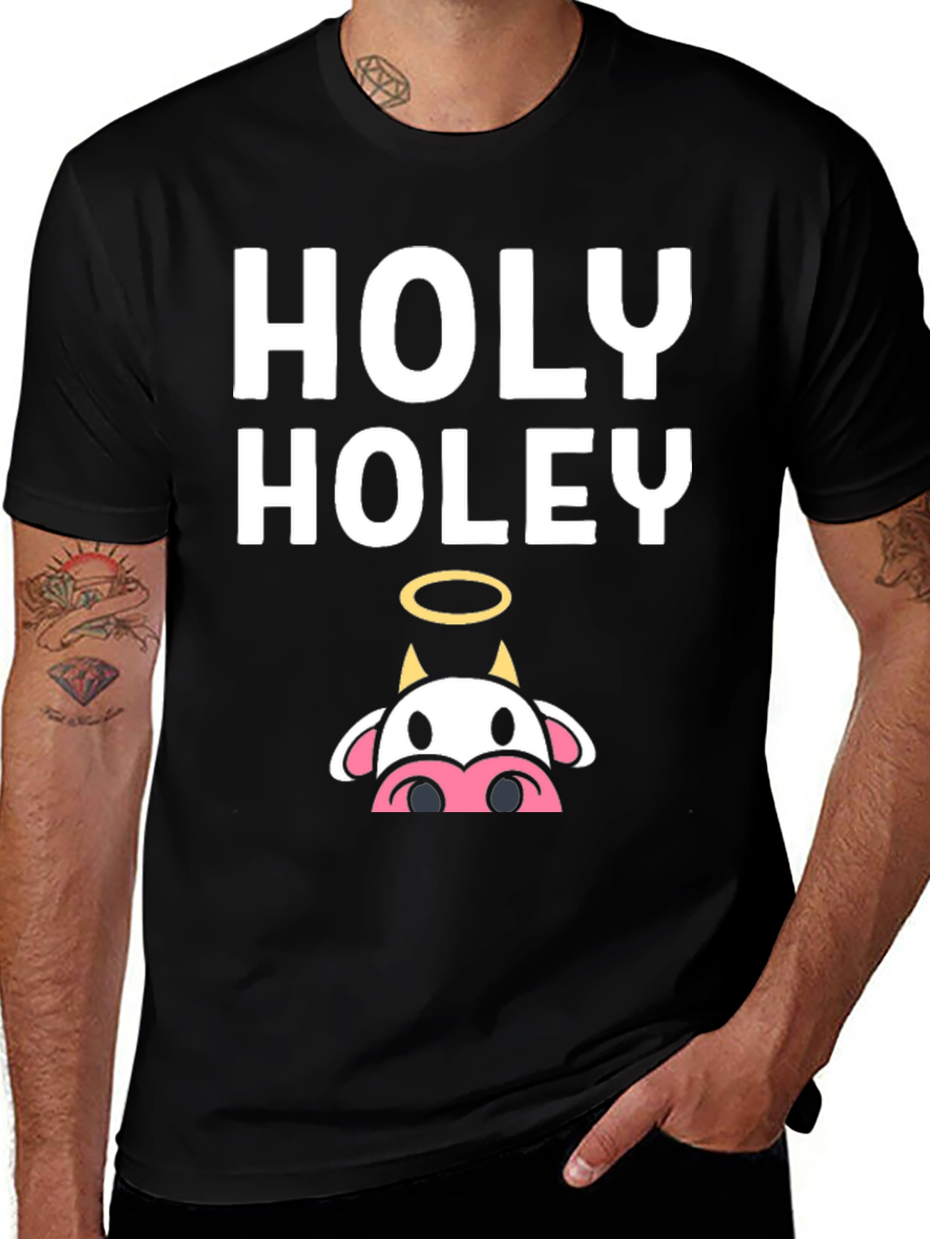 Holy Holey Cow Graphic Tee - Black Casual T-Shirt