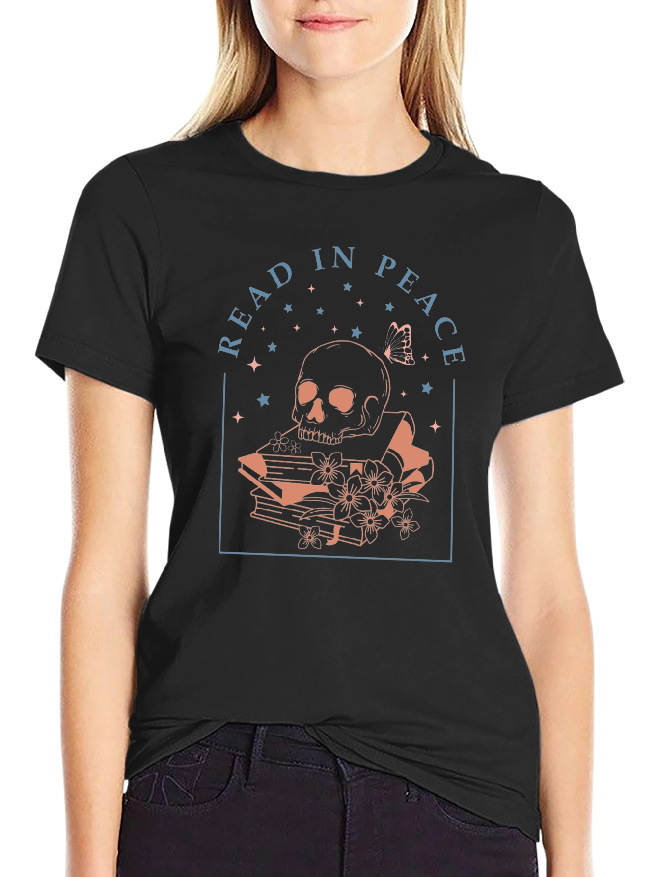 Read in Peace Graphic Tee - Skull & Books