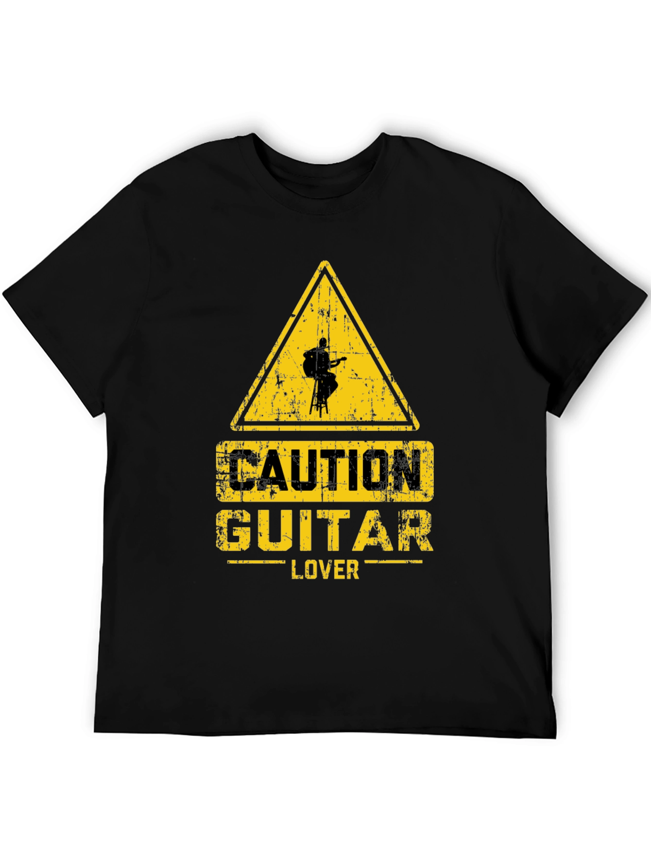 Caution Guitar Lover Graphic T-Shirt - Black